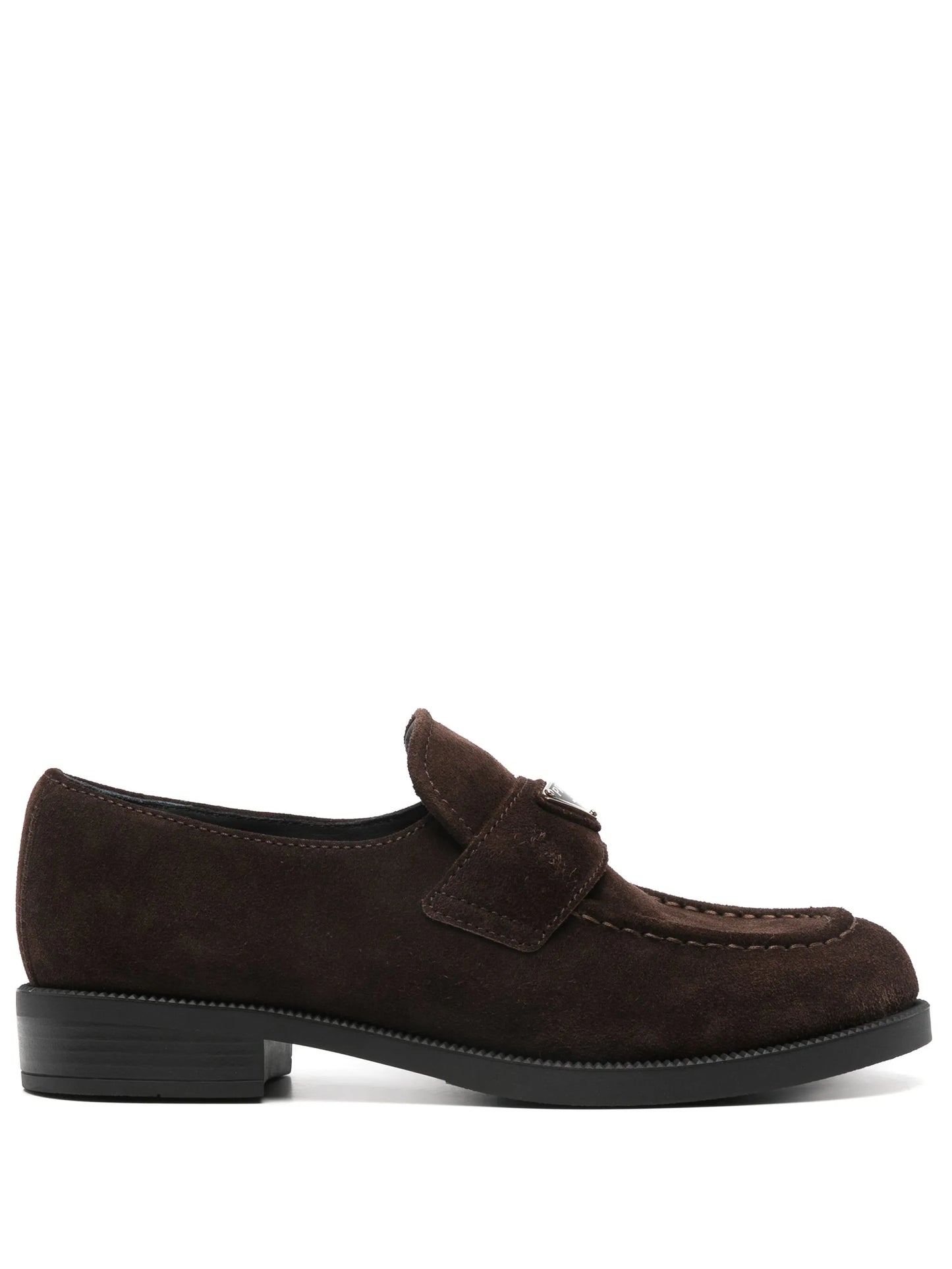 enamel triangle-logo suede loafers
