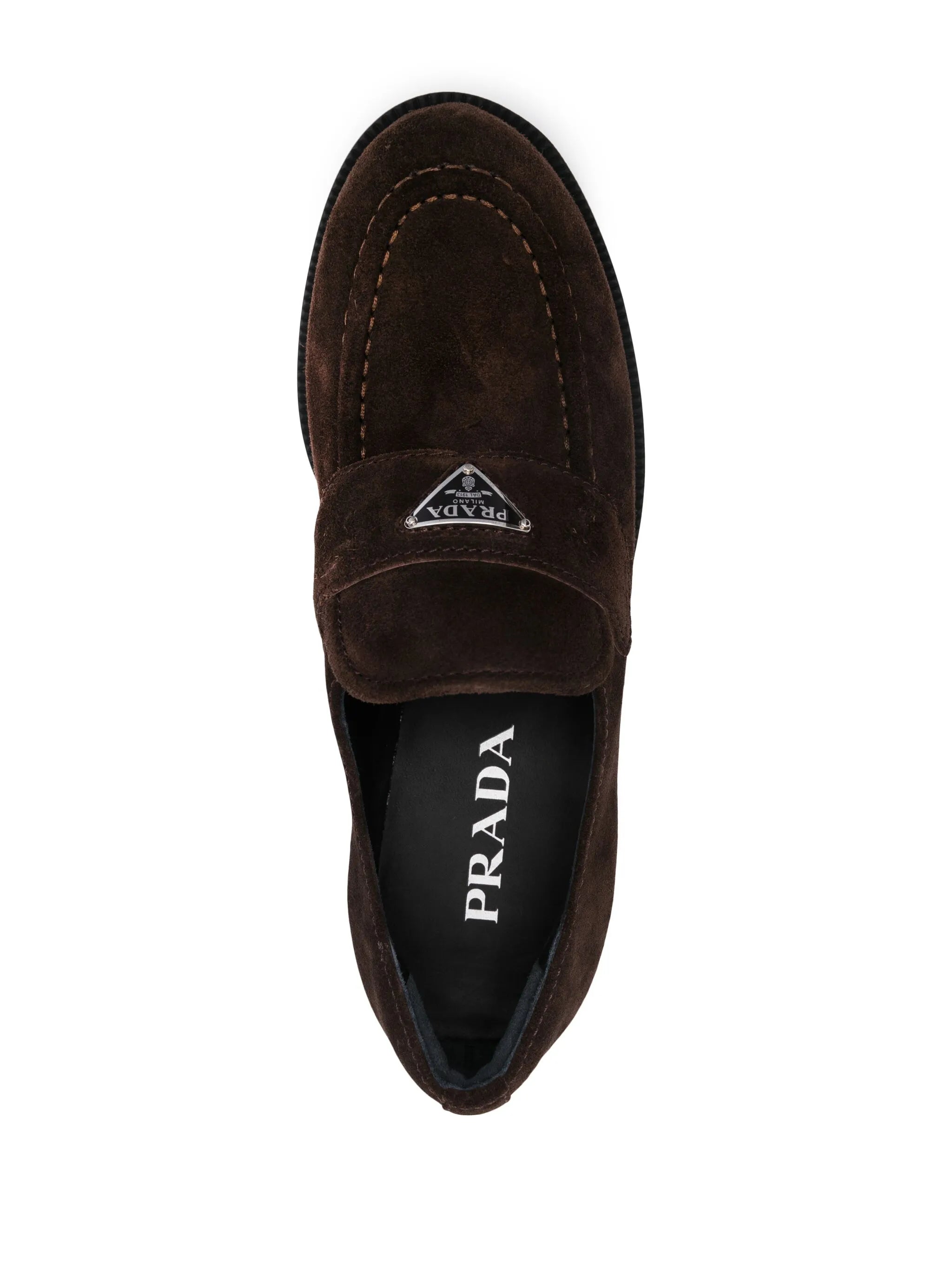 enamel triangle-logo suede loafers