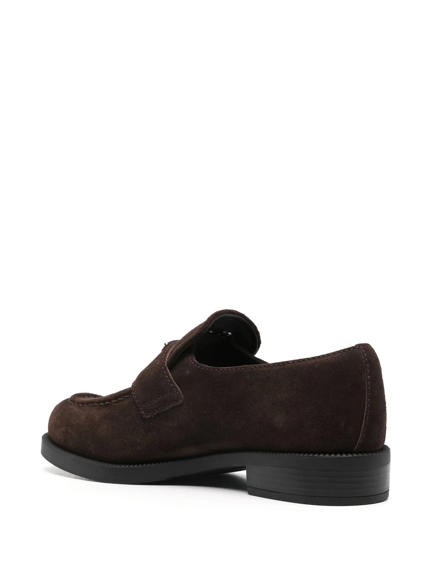 enamel triangle-logo suede loafers