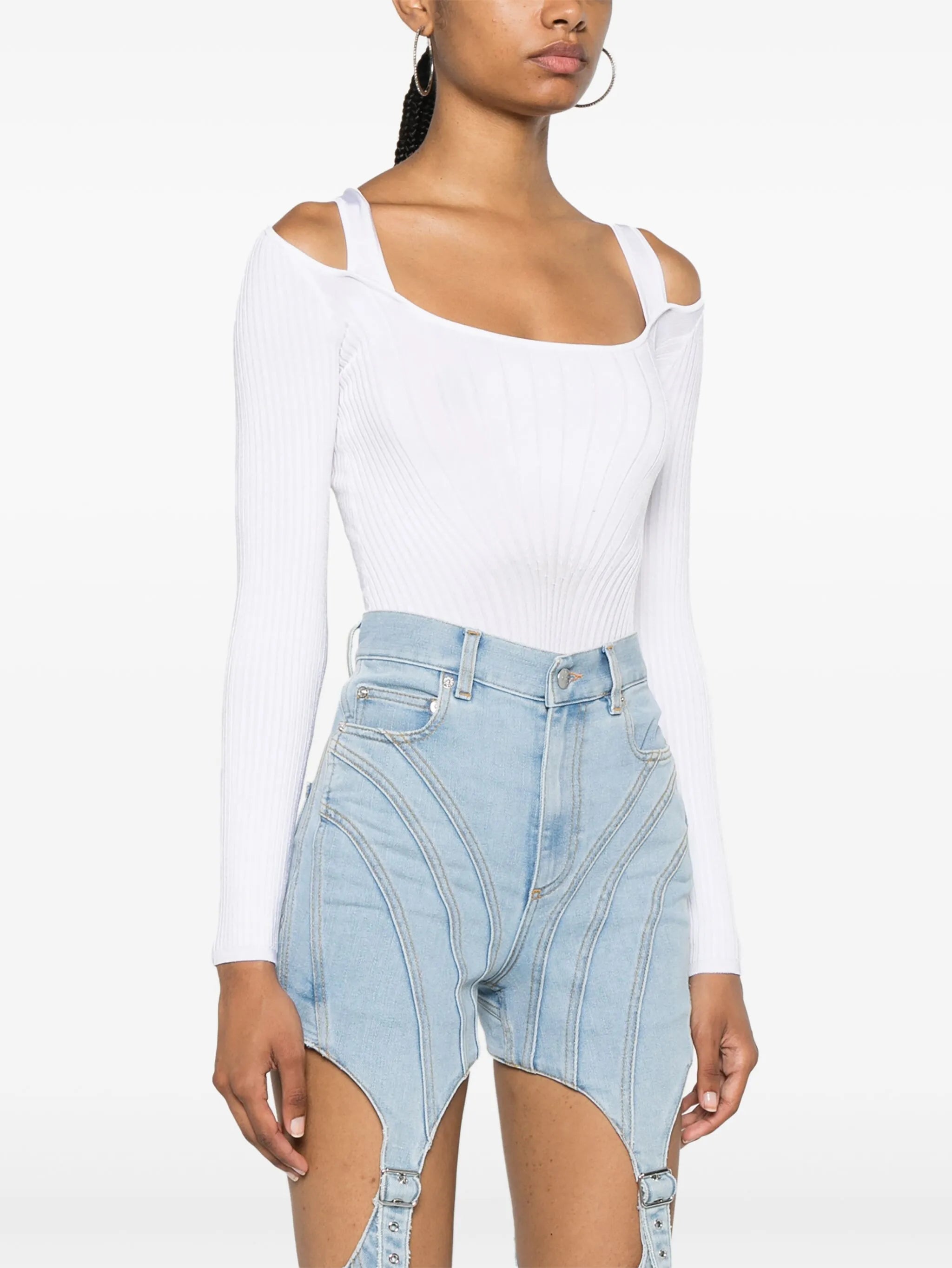 strapped long-sleeved bodysuit