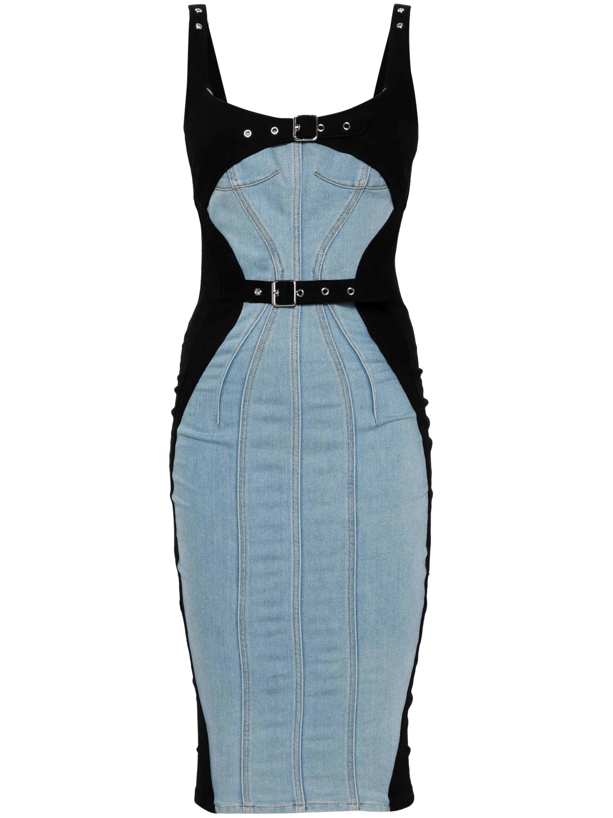 panelled denim midi dress