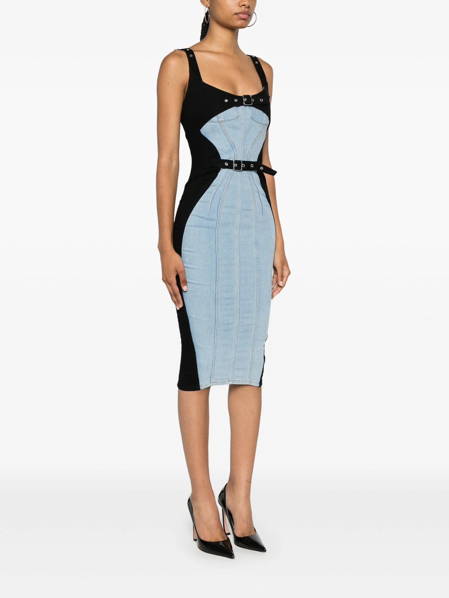 panelled denim midi dress