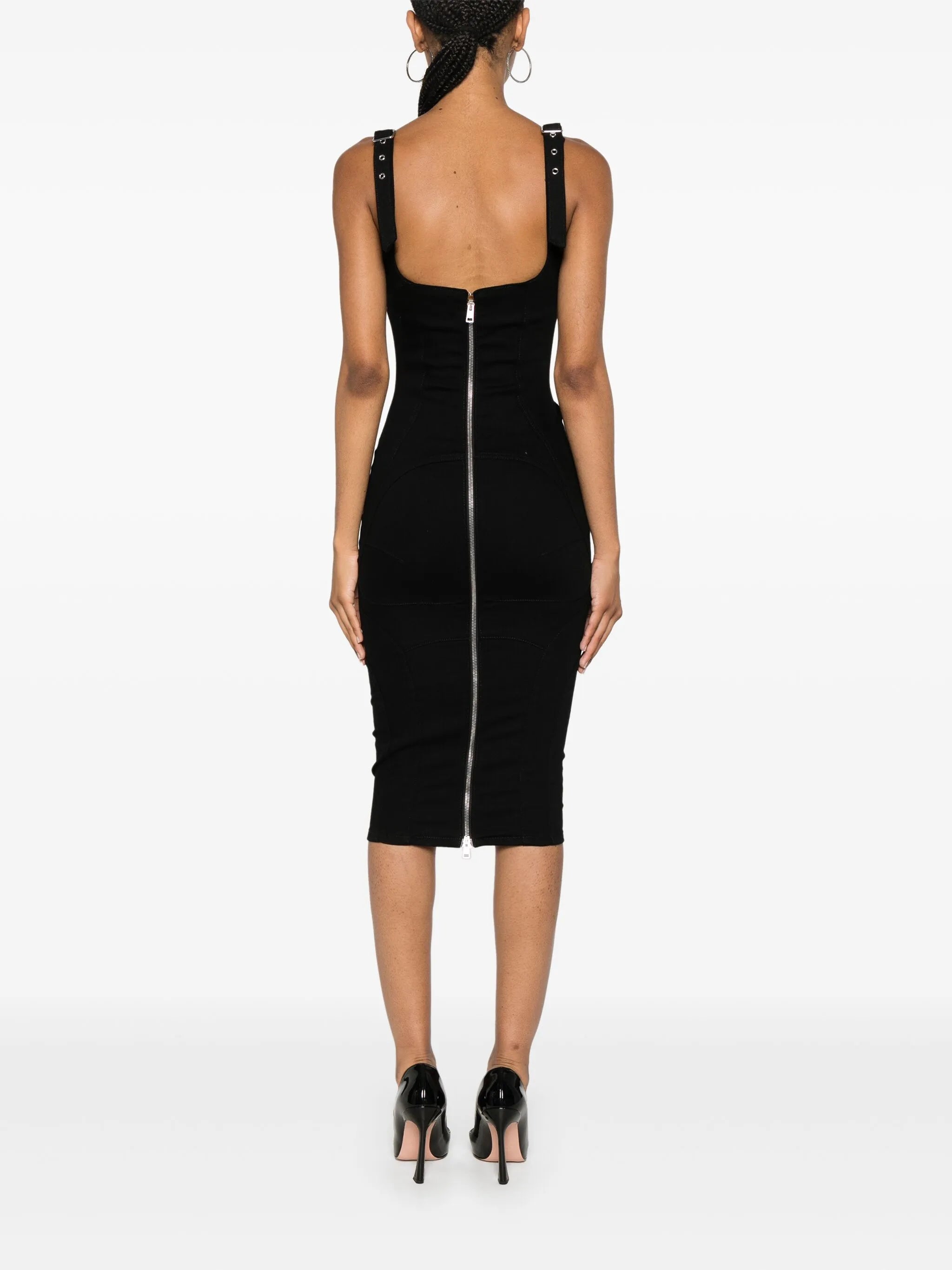 panelled denim midi dress
