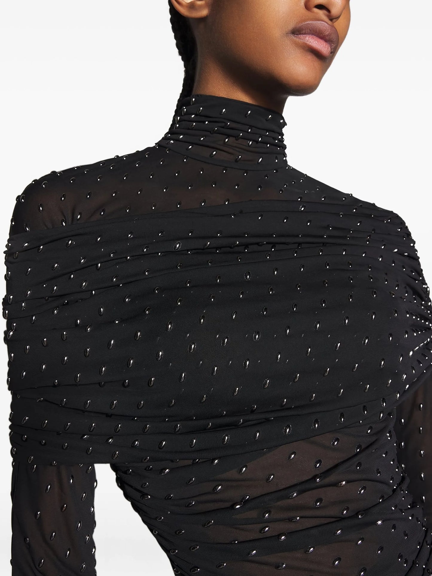 embellished high-neck midi dress