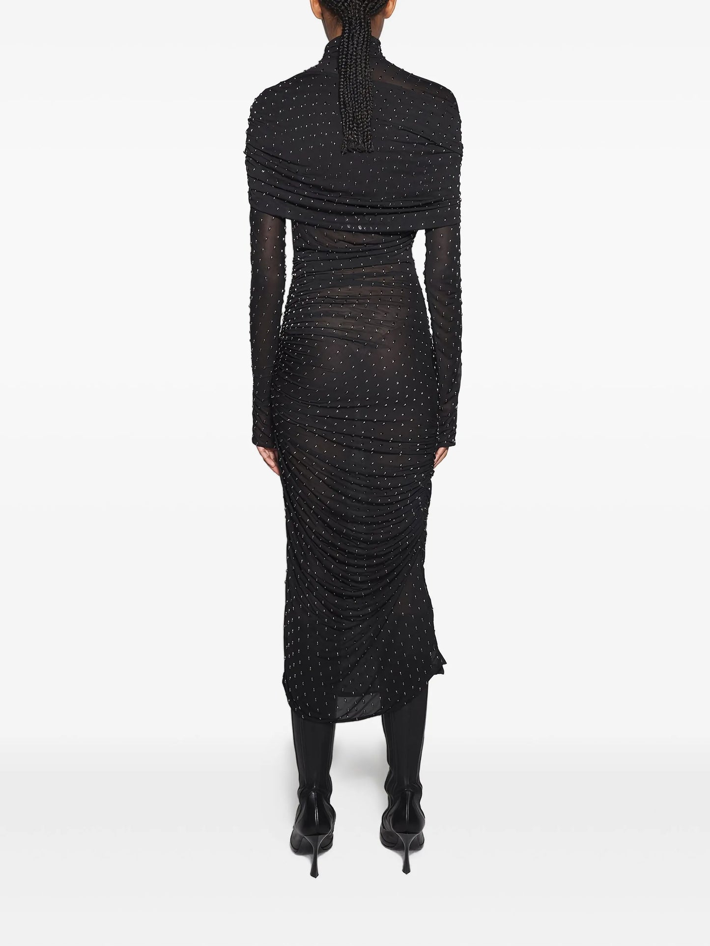 embellished high-neck midi dress