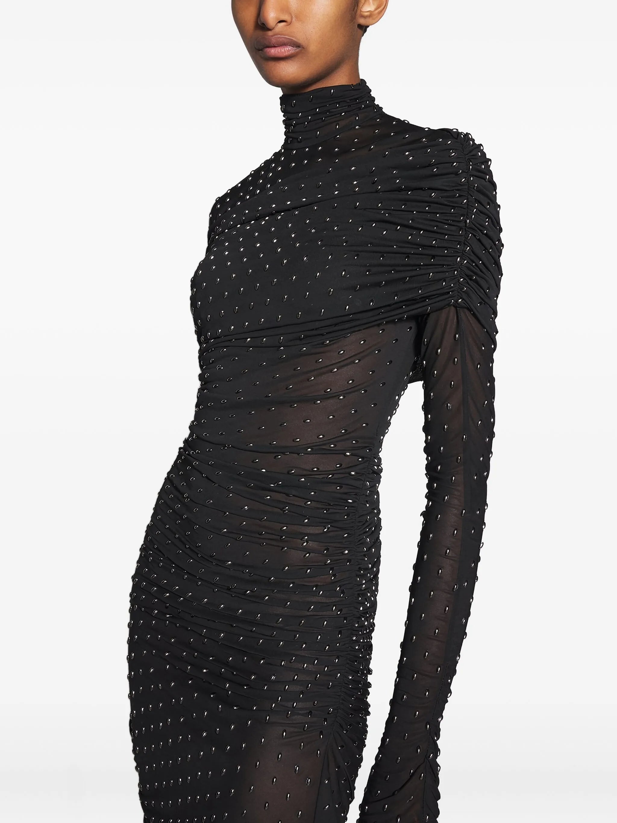 embellished high-neck midi dress