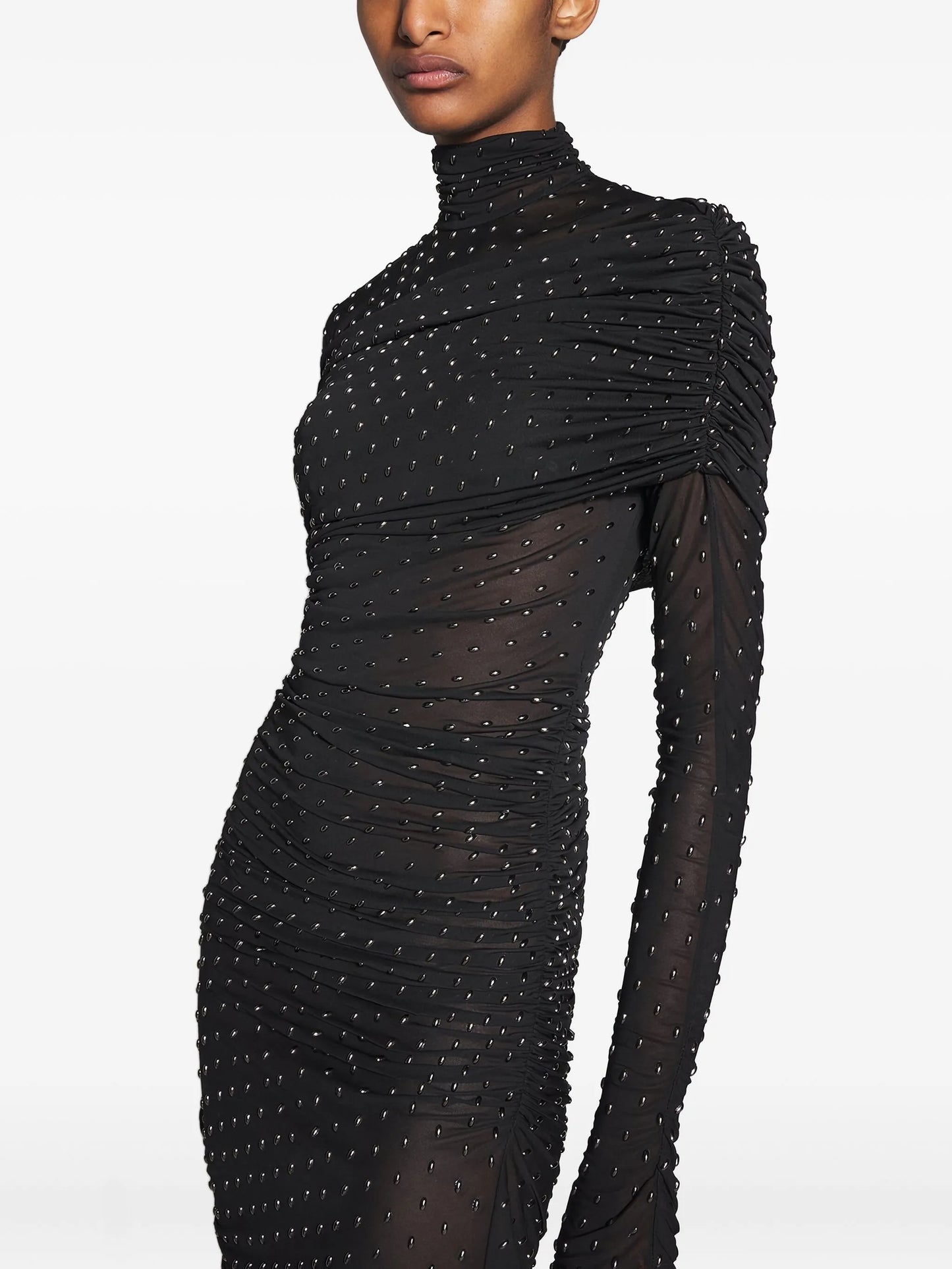 embellished high-neck midi dress