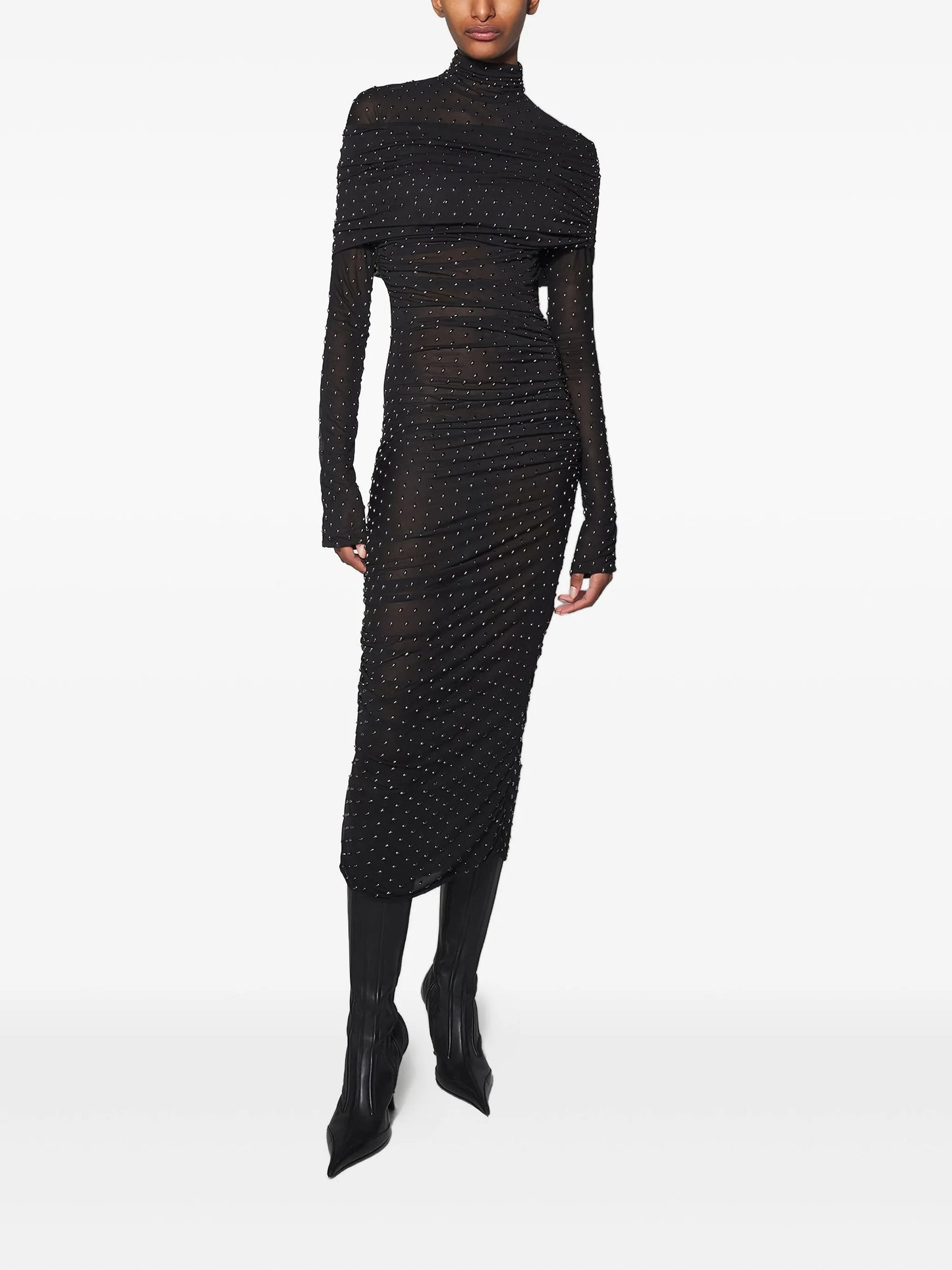 embellished high-neck midi dress