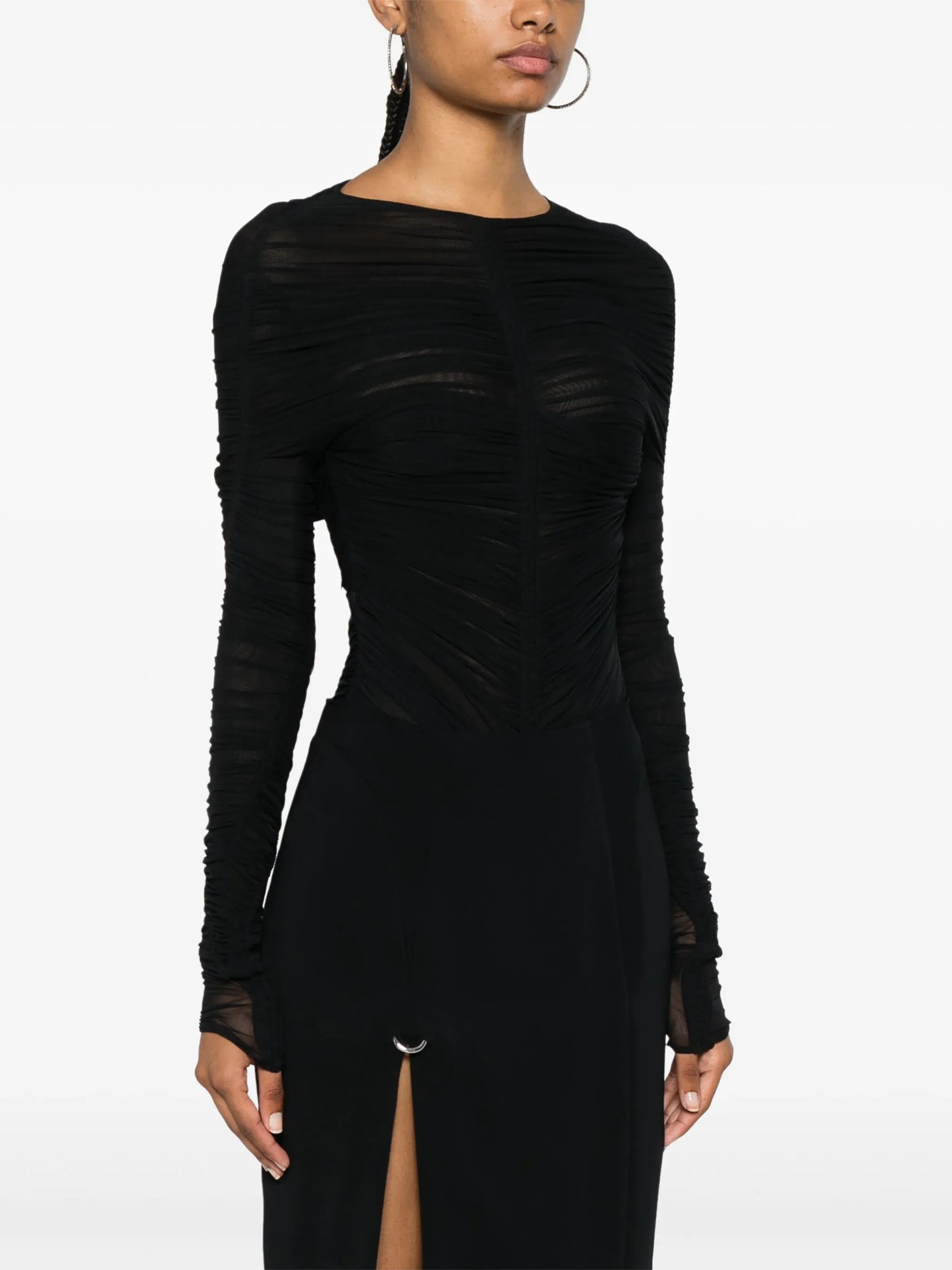 gathered semi-sheer bodysuit