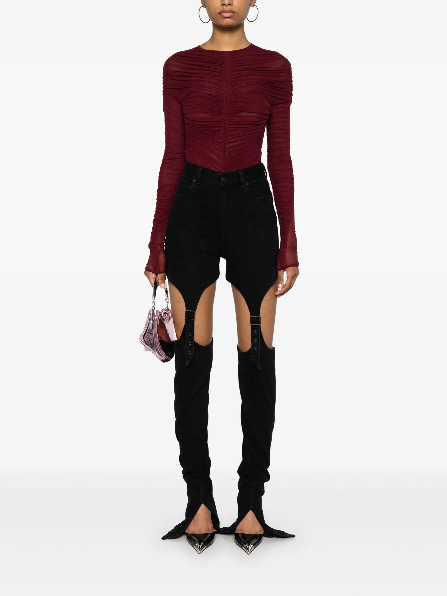 gathered semi-sheer bodysuit