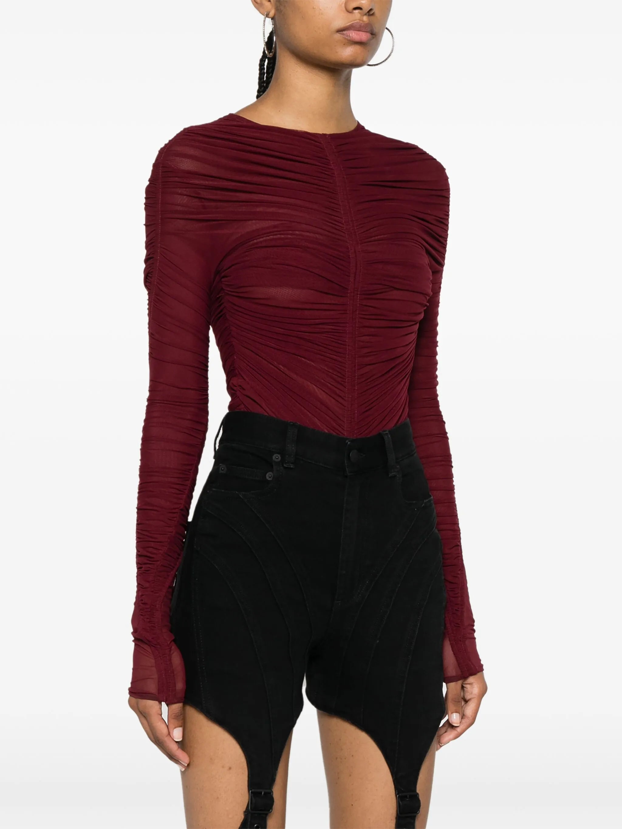 gathered semi-sheer bodysuit