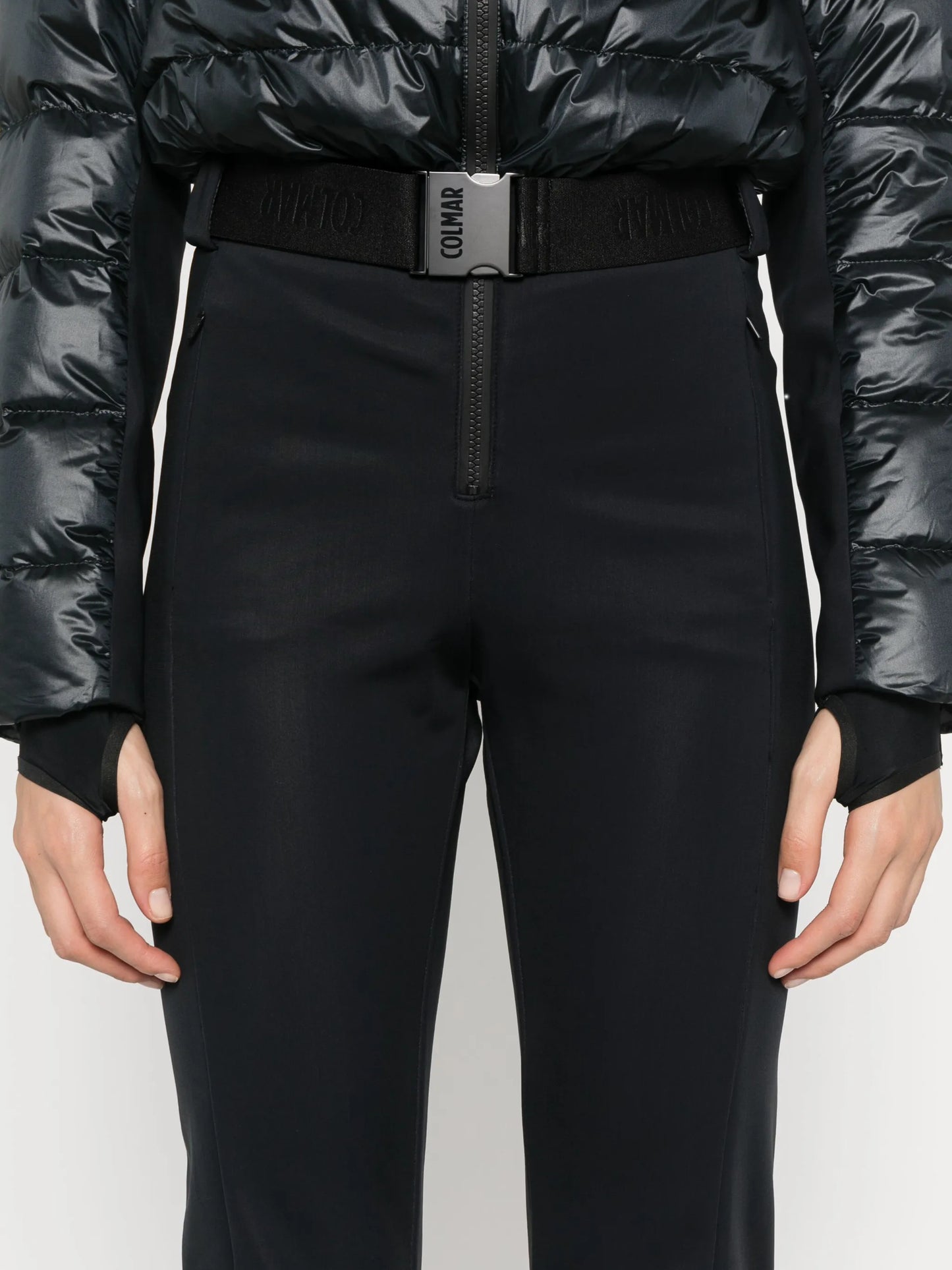 belted ski suit