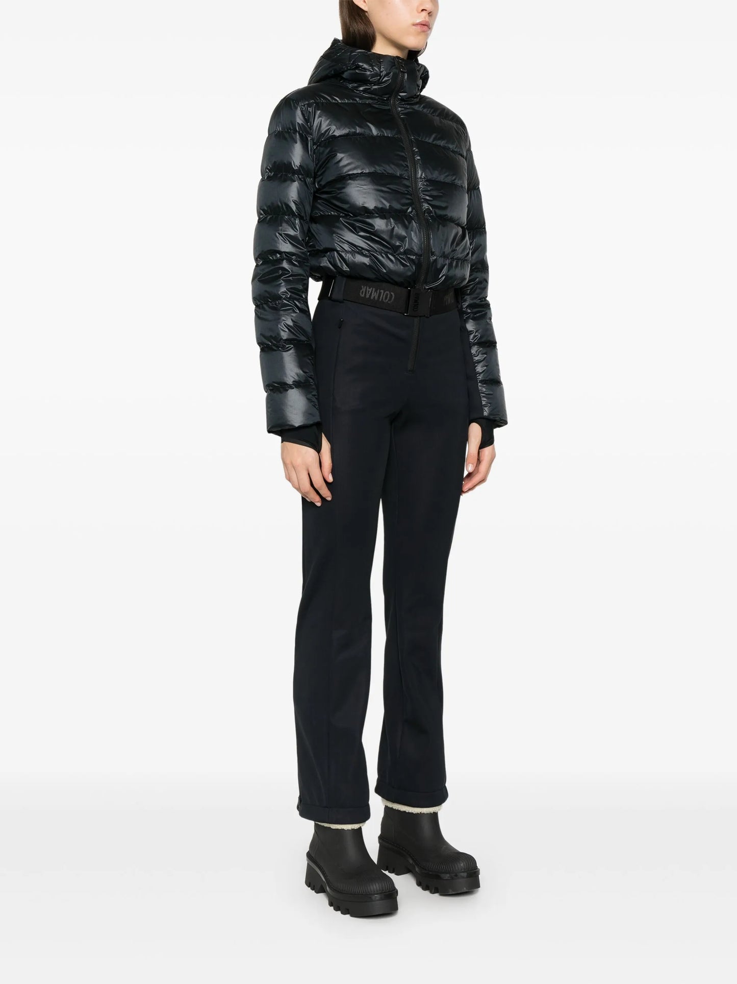 belted ski suit