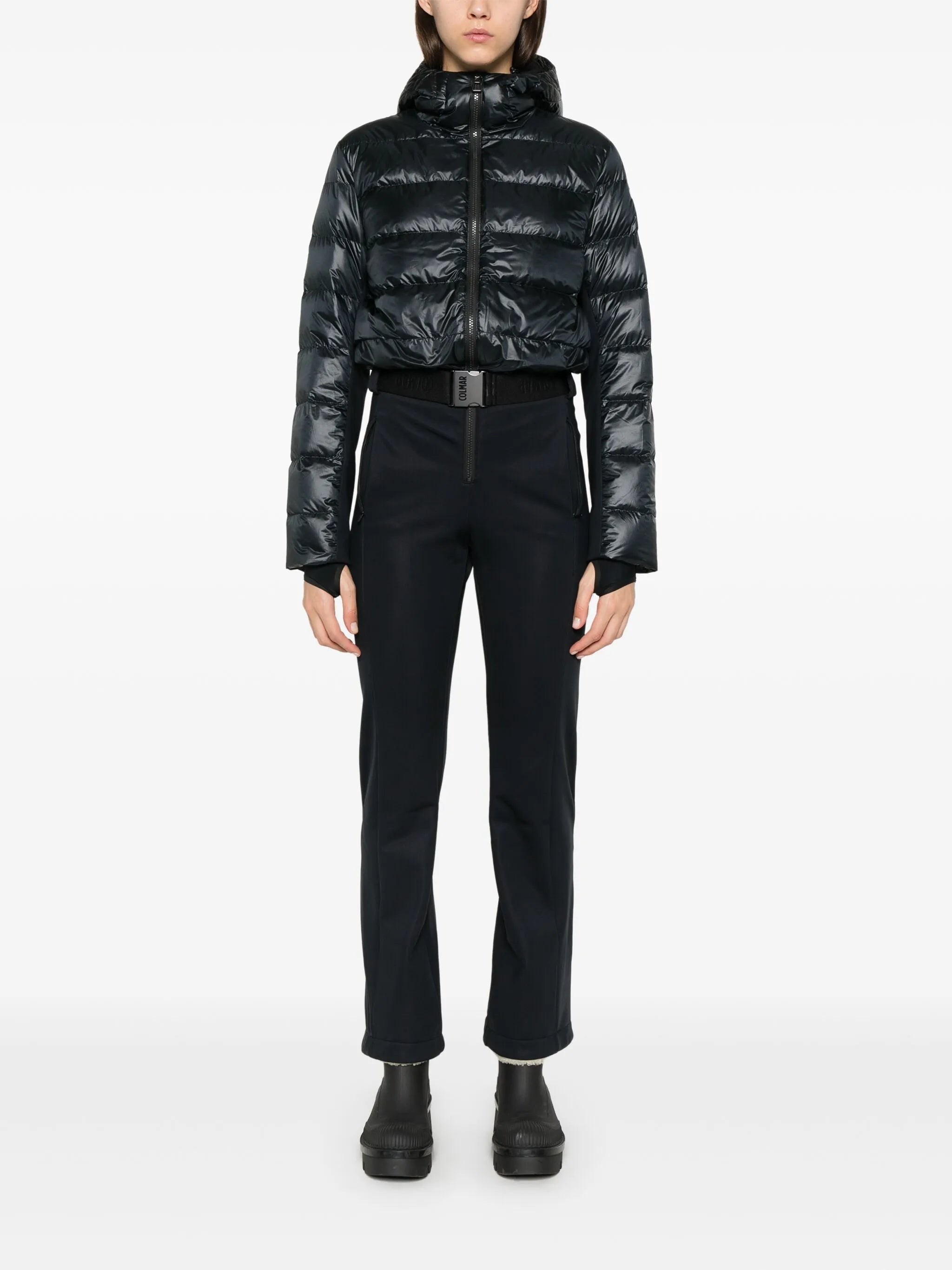 belted ski suit