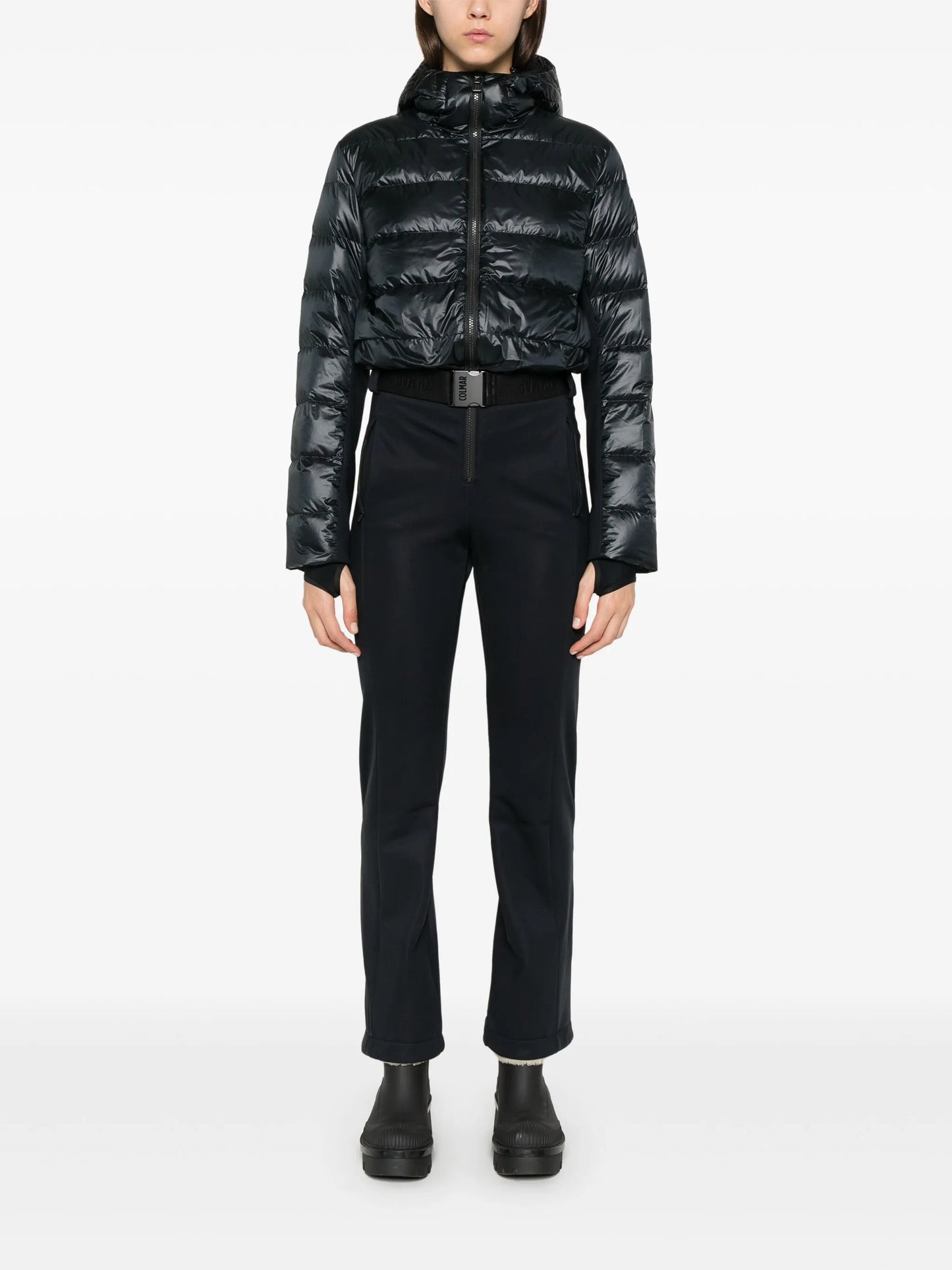 belted ski suit