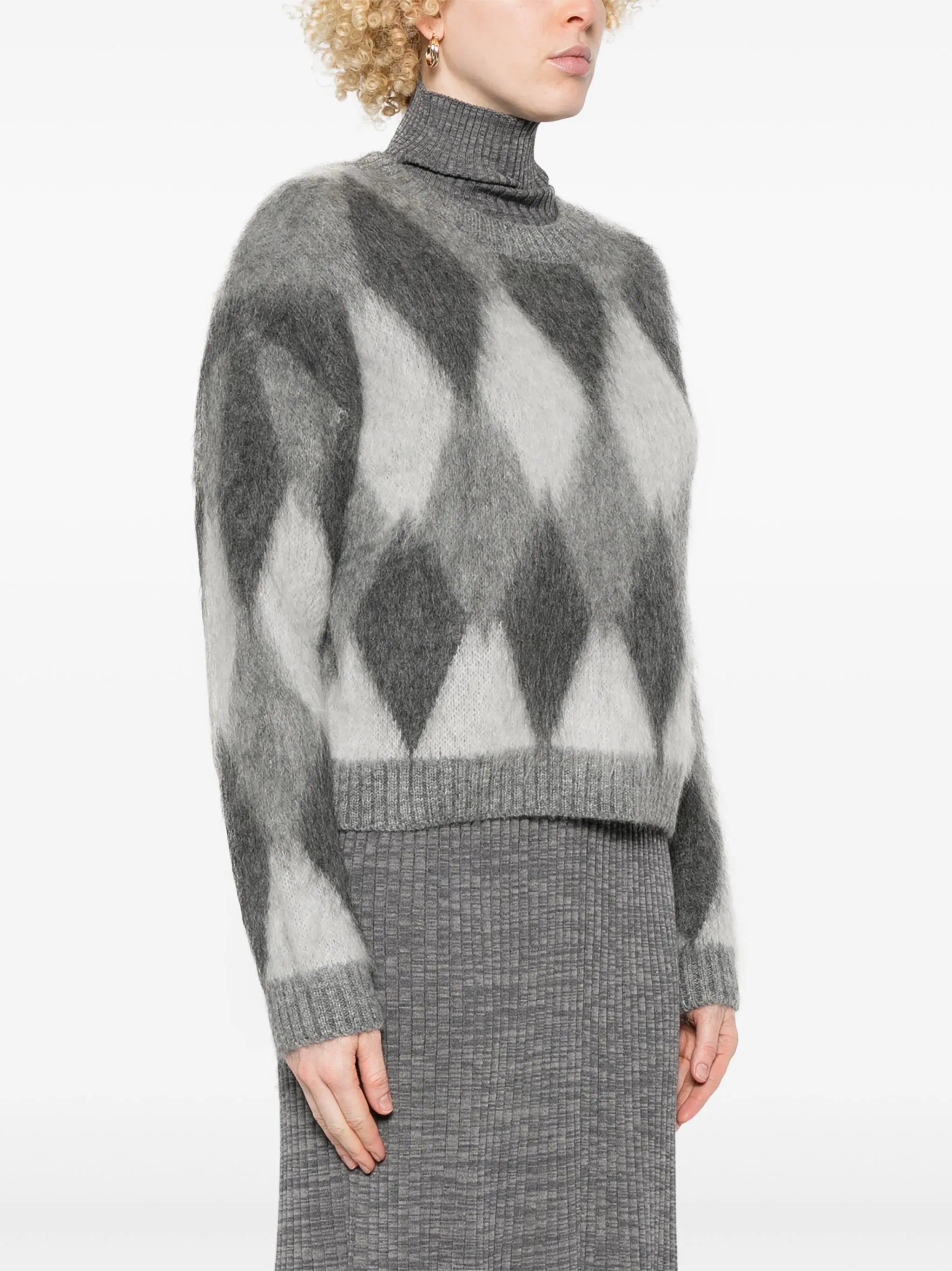 argyle-check sweater