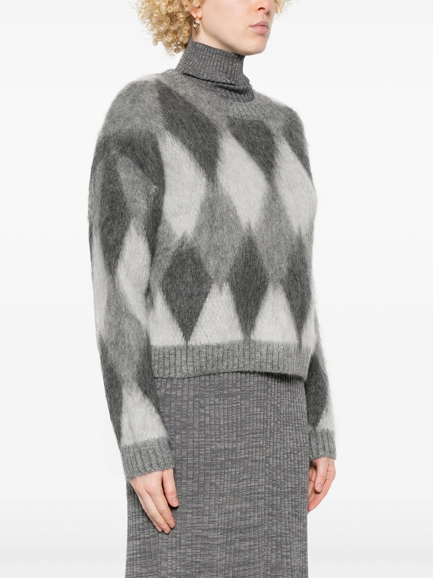argyle-check sweater