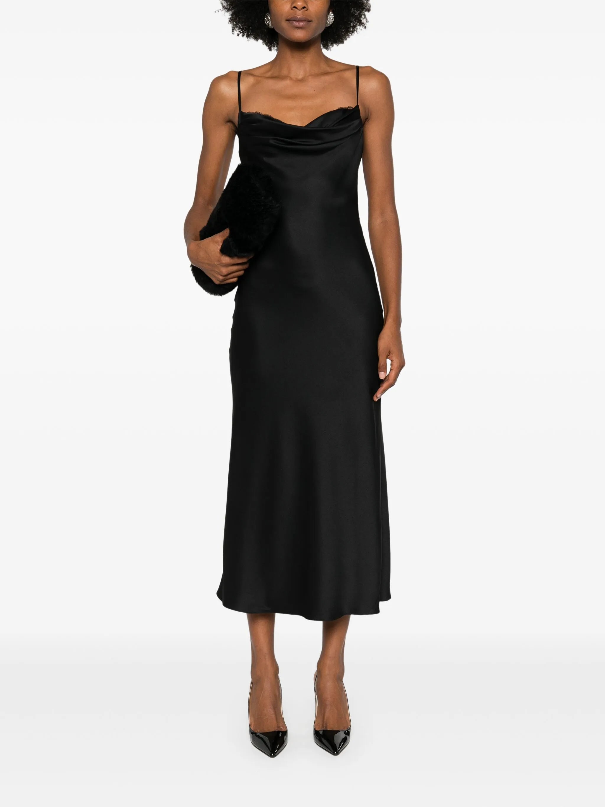 drape-neck midi dress