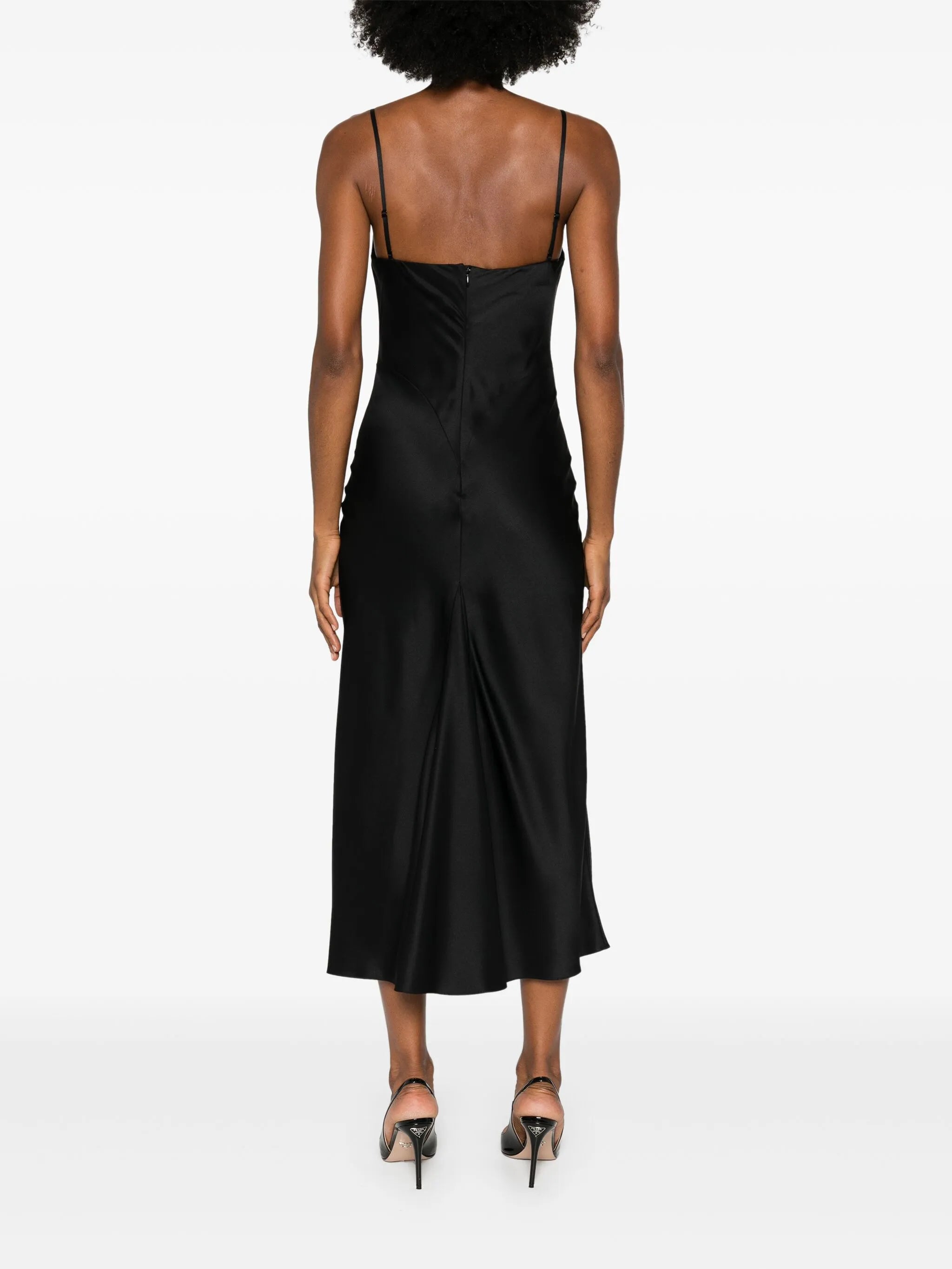 drape-neck midi dress