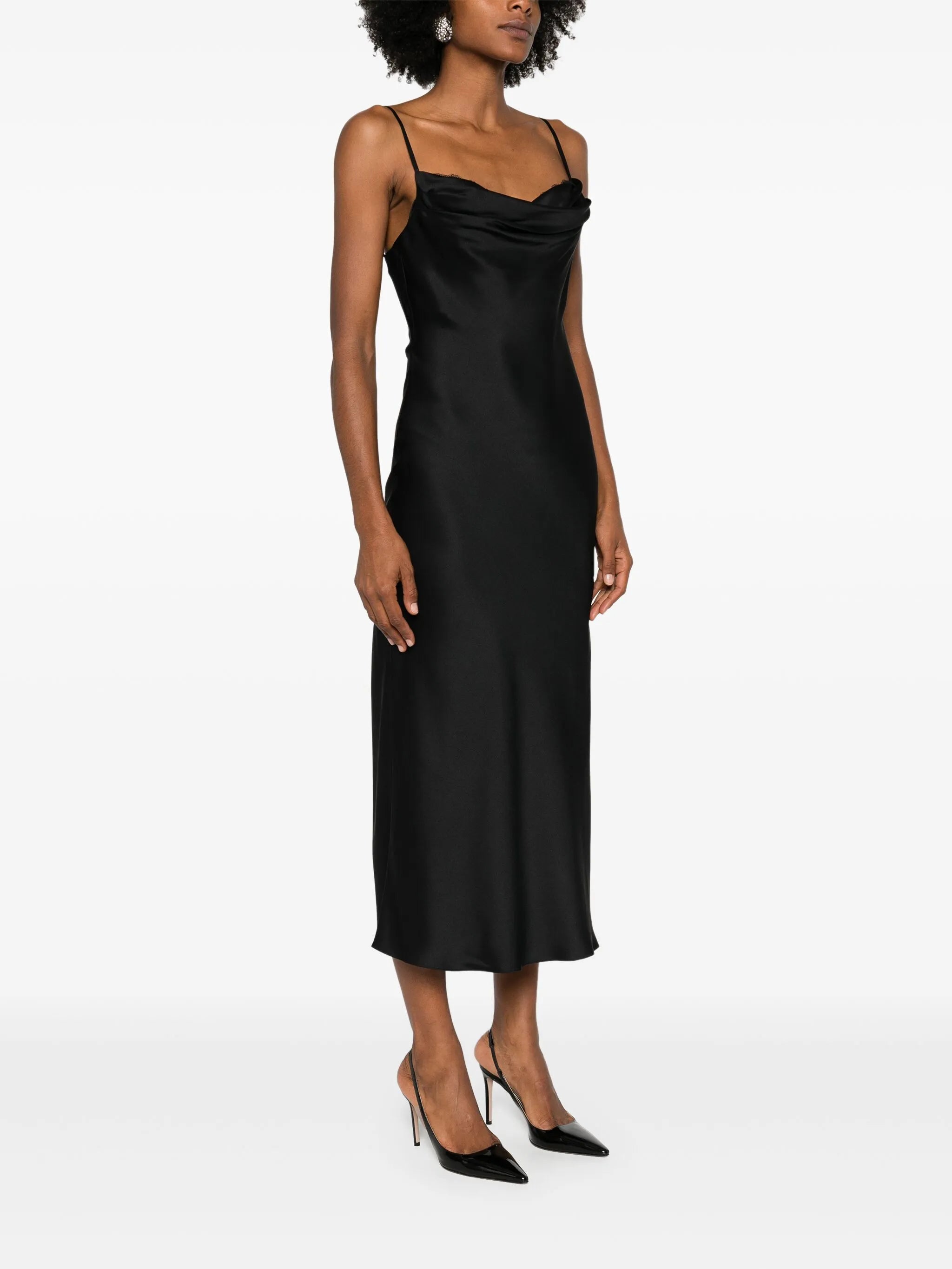 drape-neck midi dress