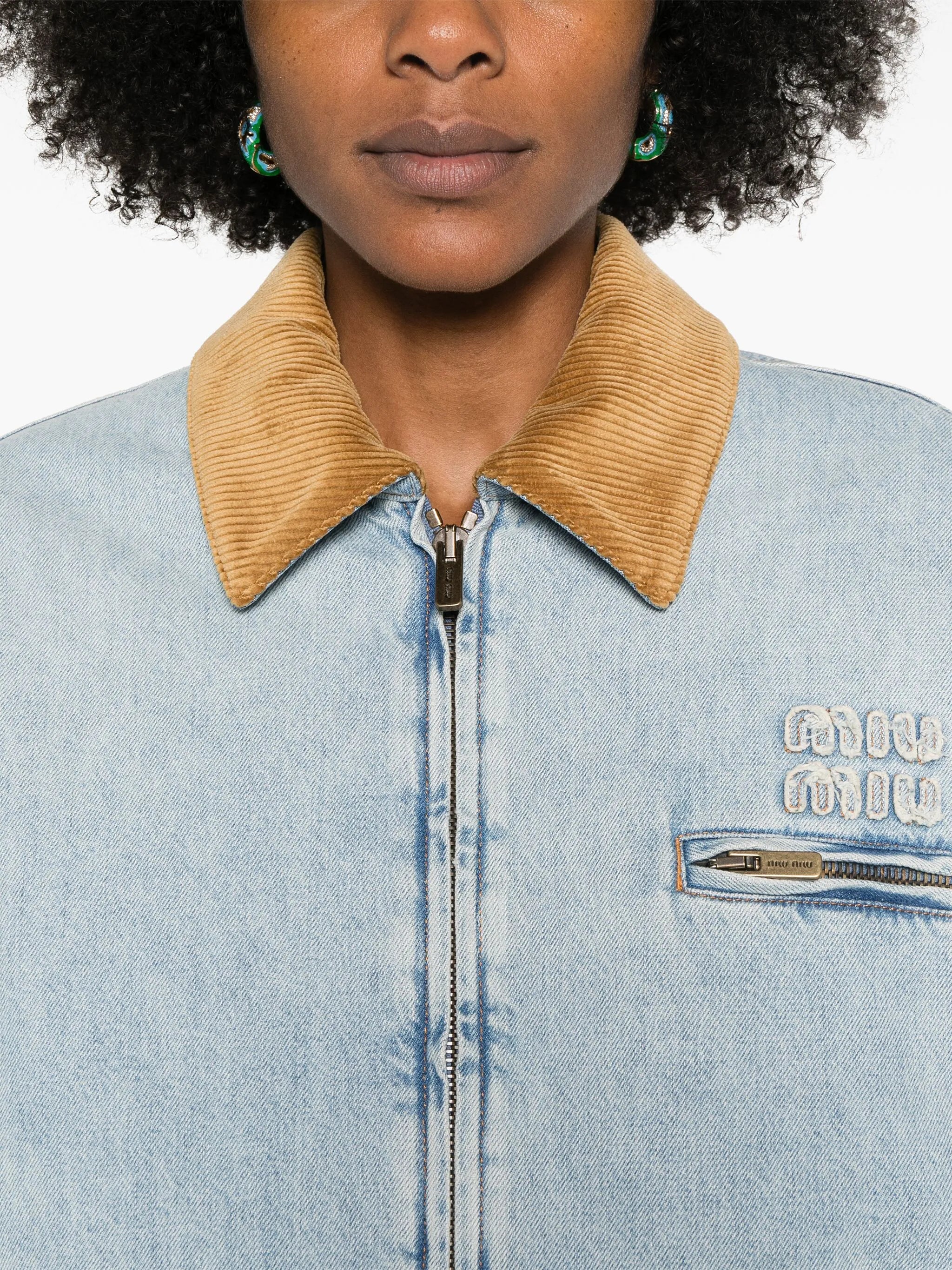 logo-patch denim padded jacket