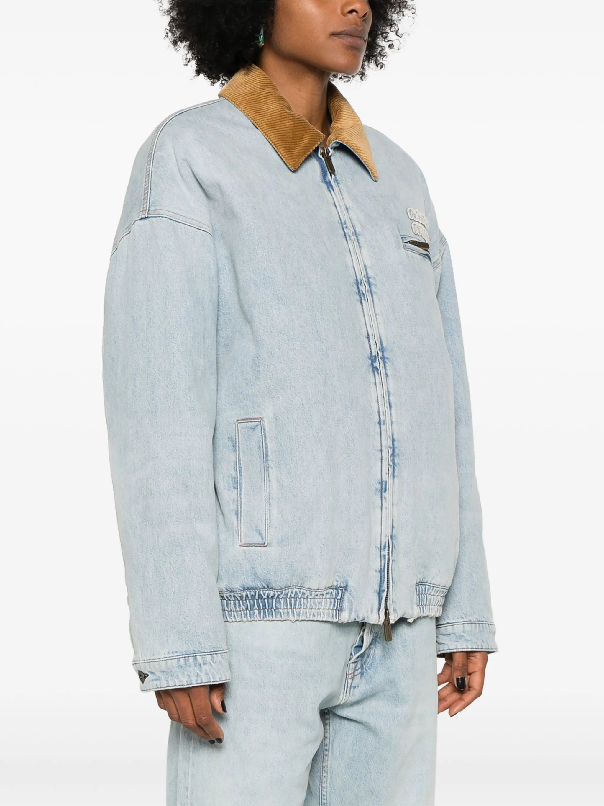 logo-patch denim padded jacket