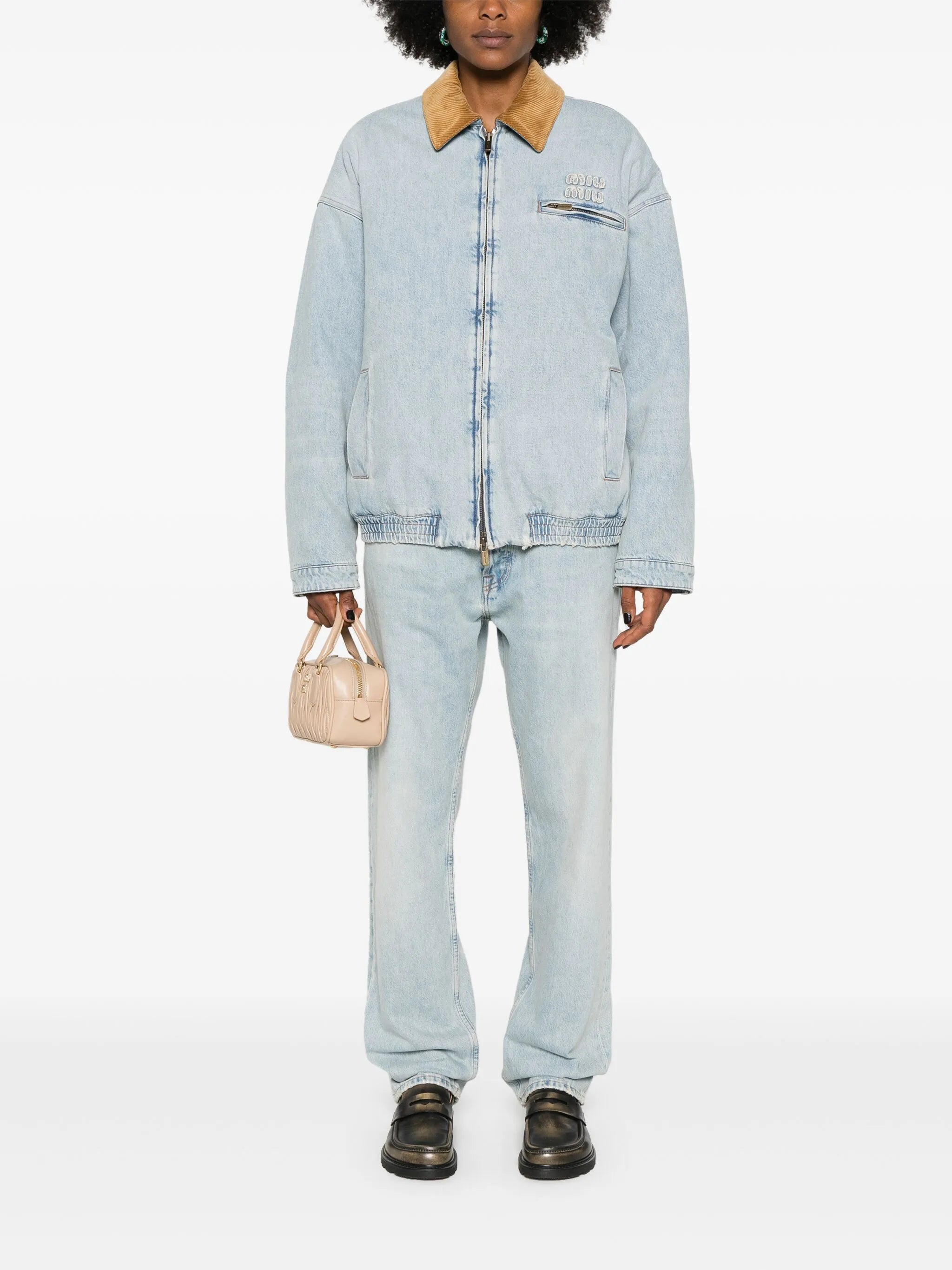 logo-patch denim padded jacket