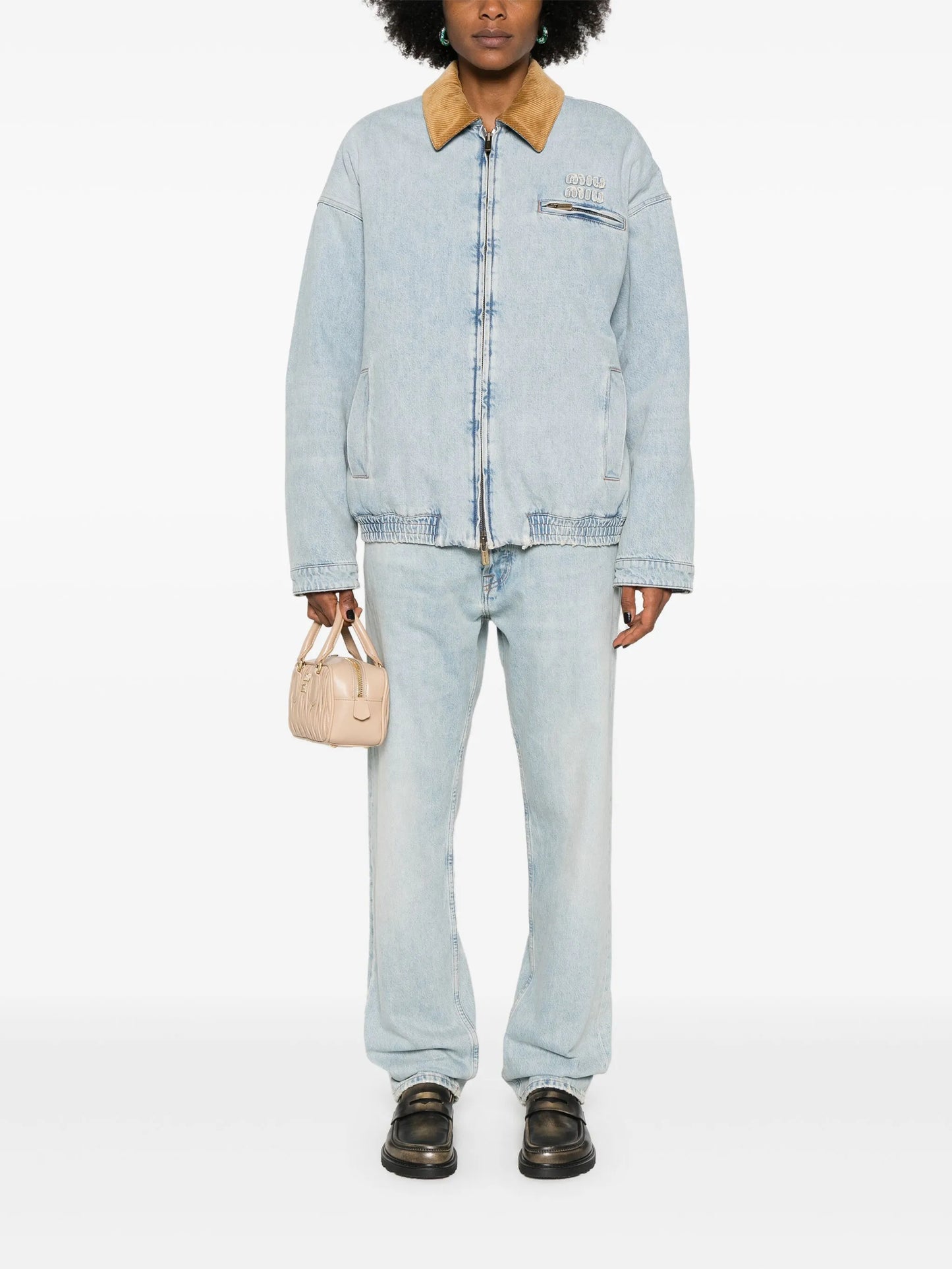 logo-patch denim padded jacket
