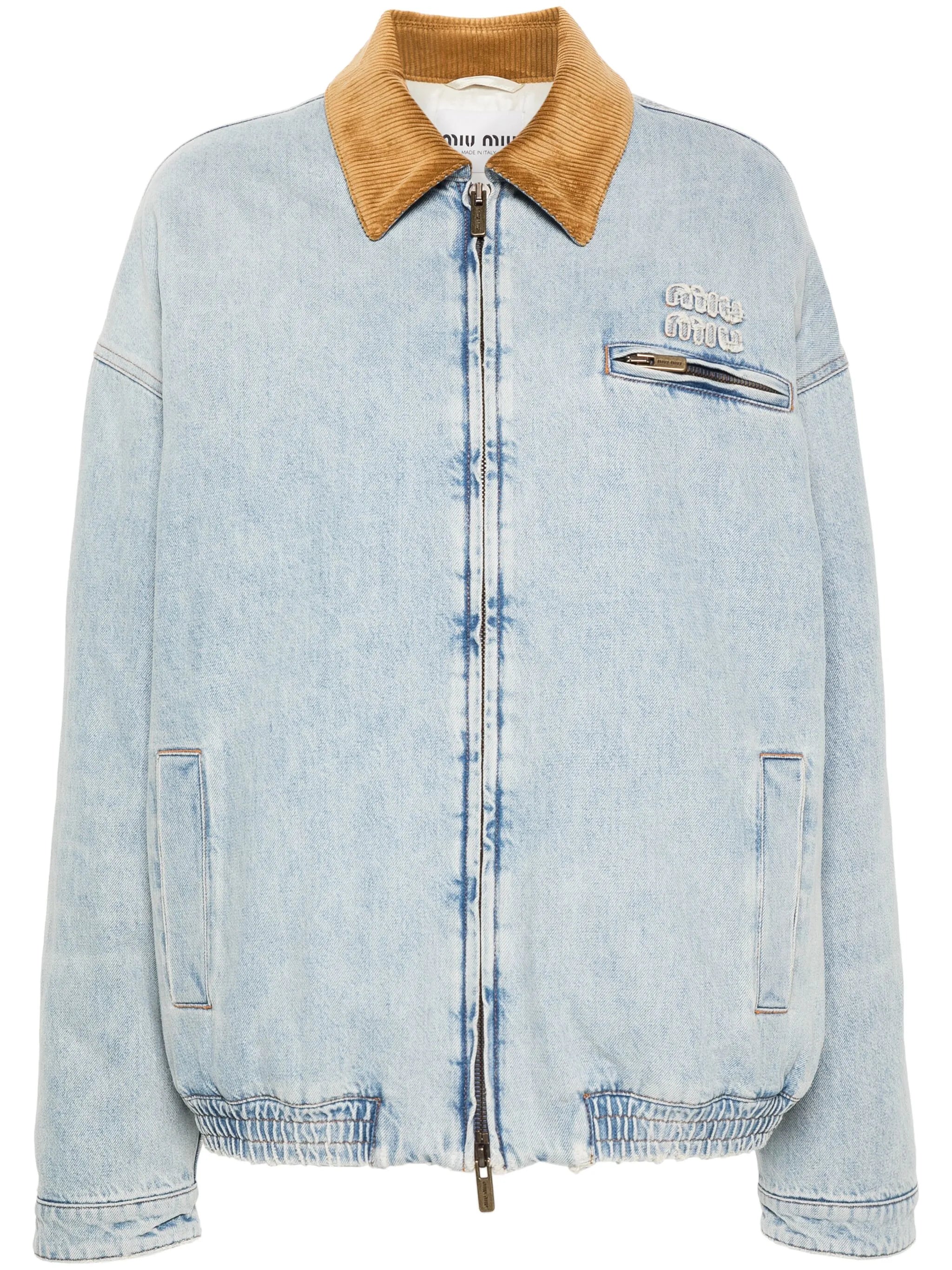 logo-patch denim padded jacket