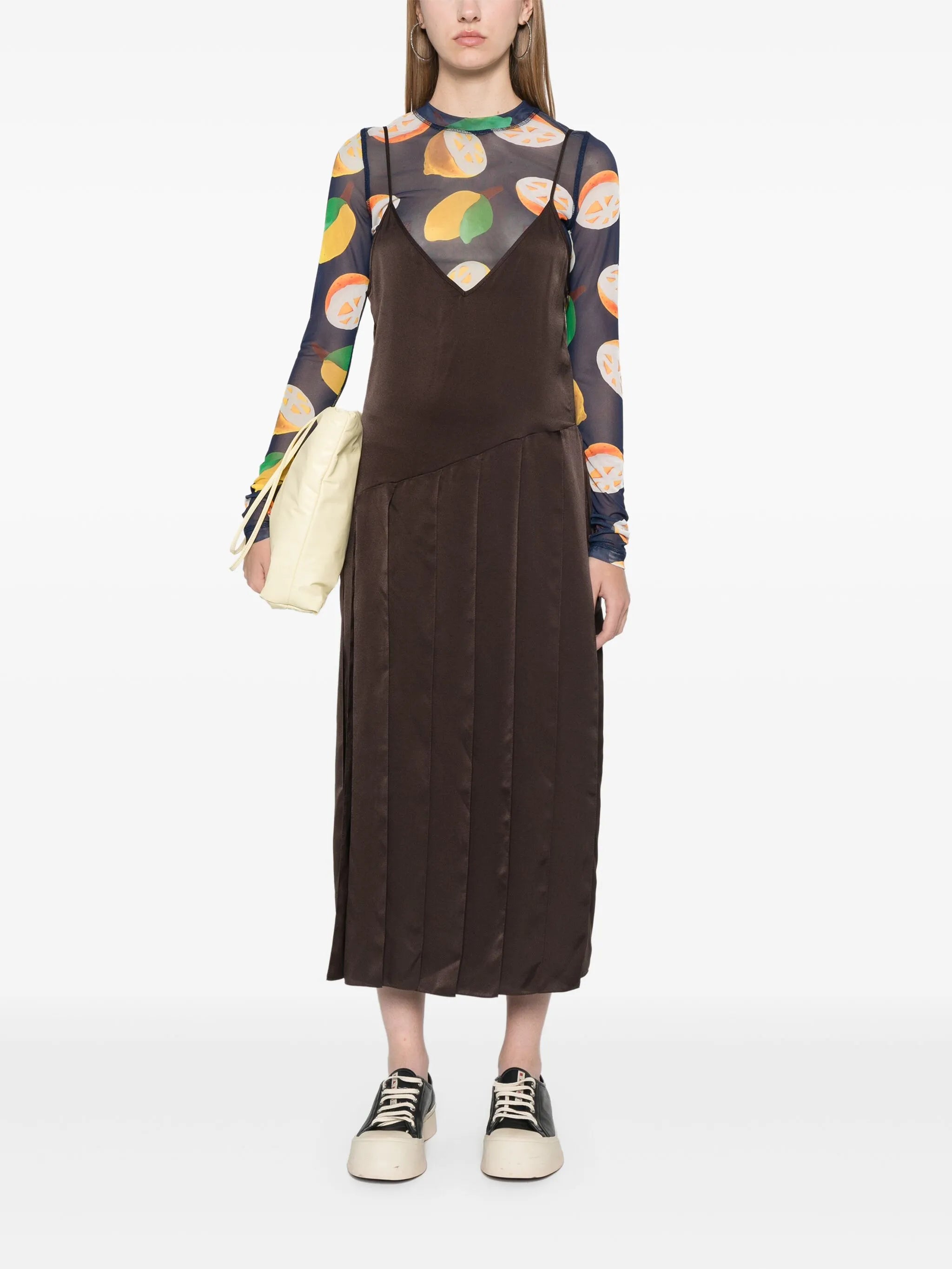 pleated midi dress