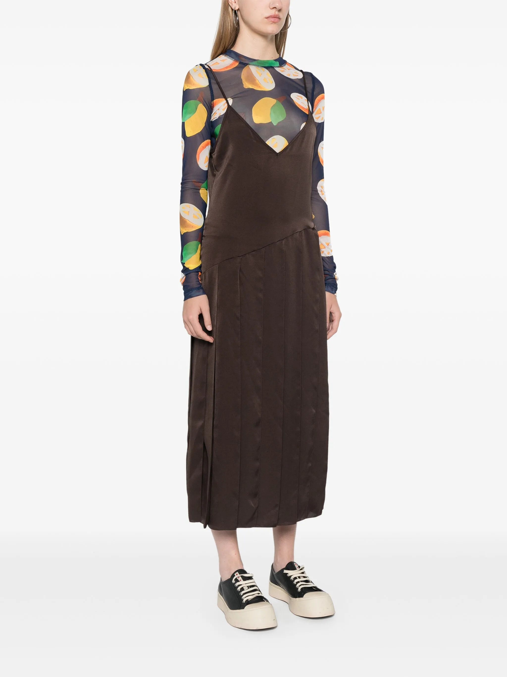 pleated midi dress