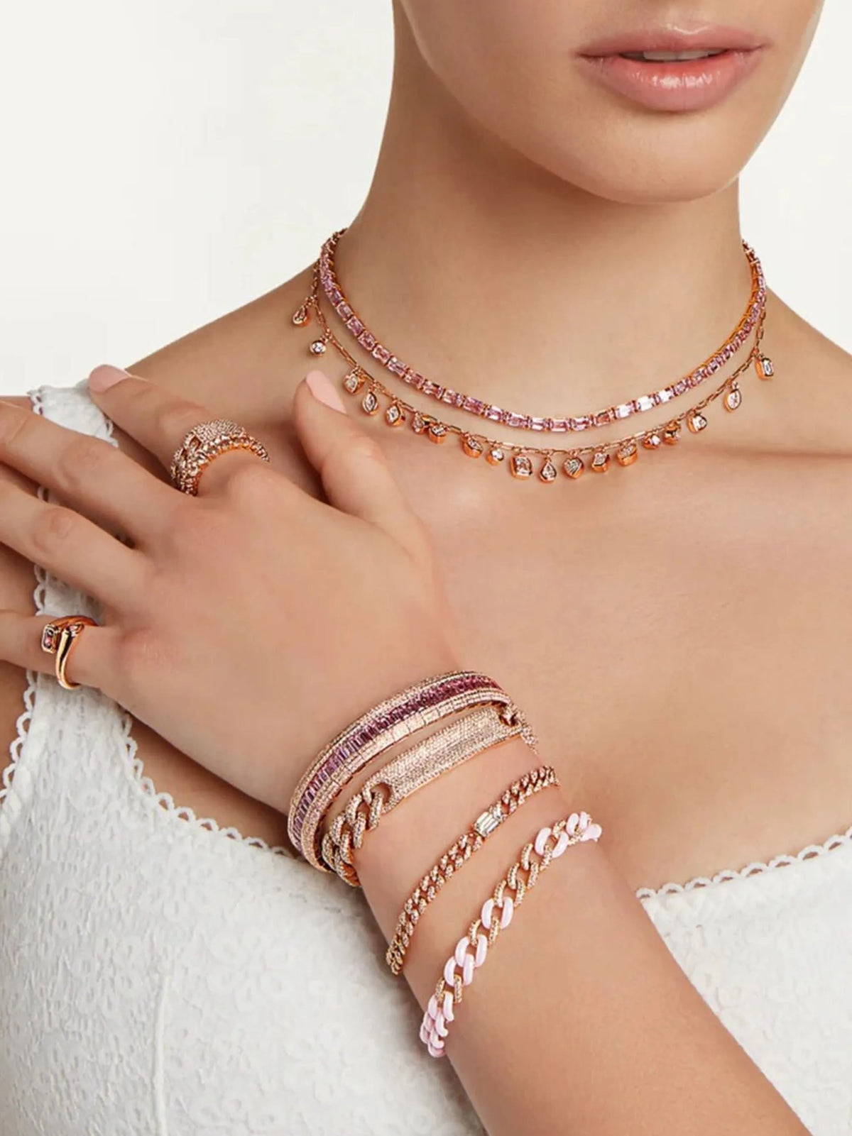 18CT rose gold scales diamond and sapphire bracelet
