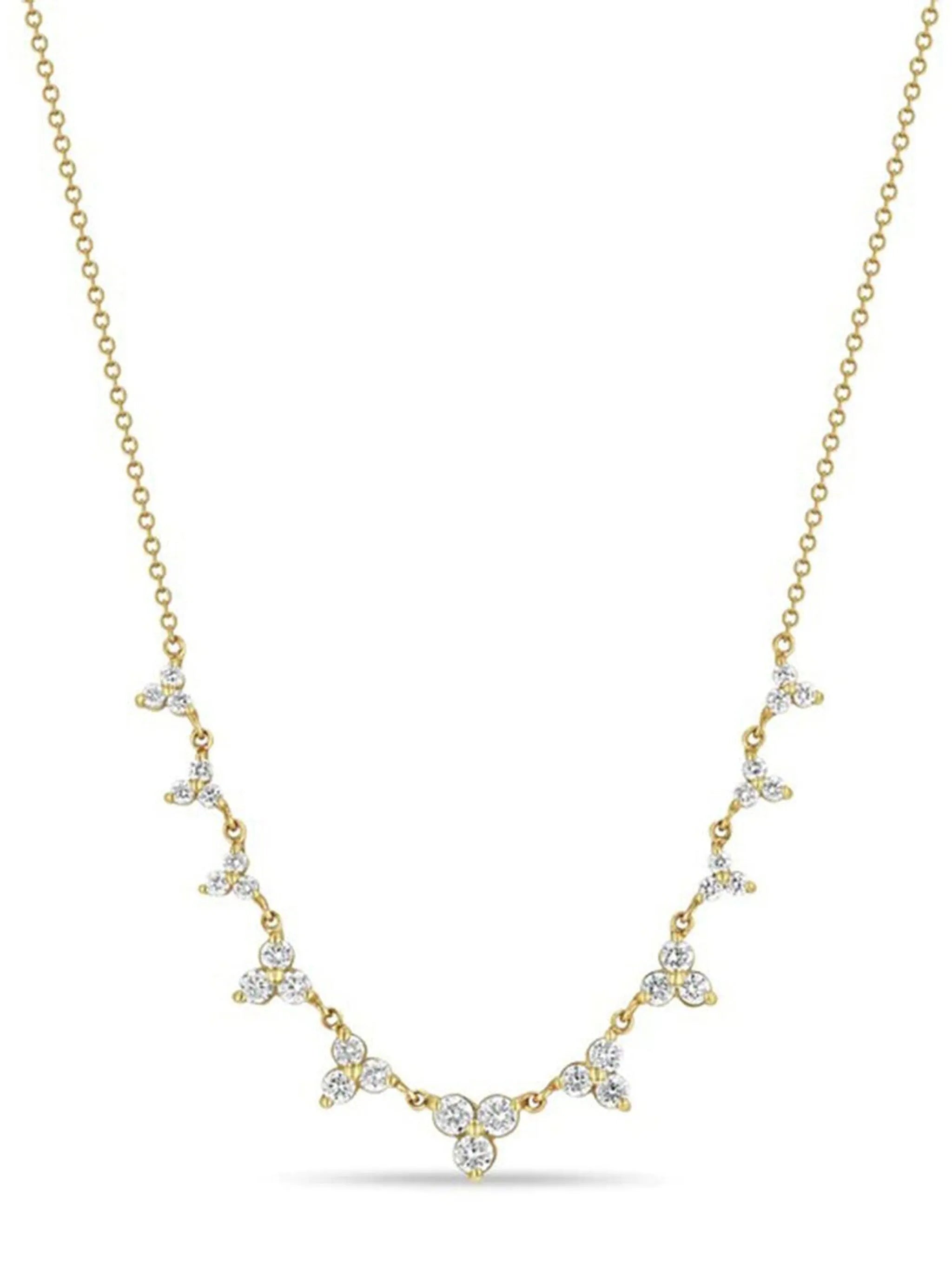 14kt yellow gold diamond trio necklace