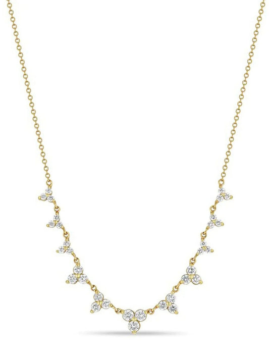 14kt yellow gold diamond trio necklace