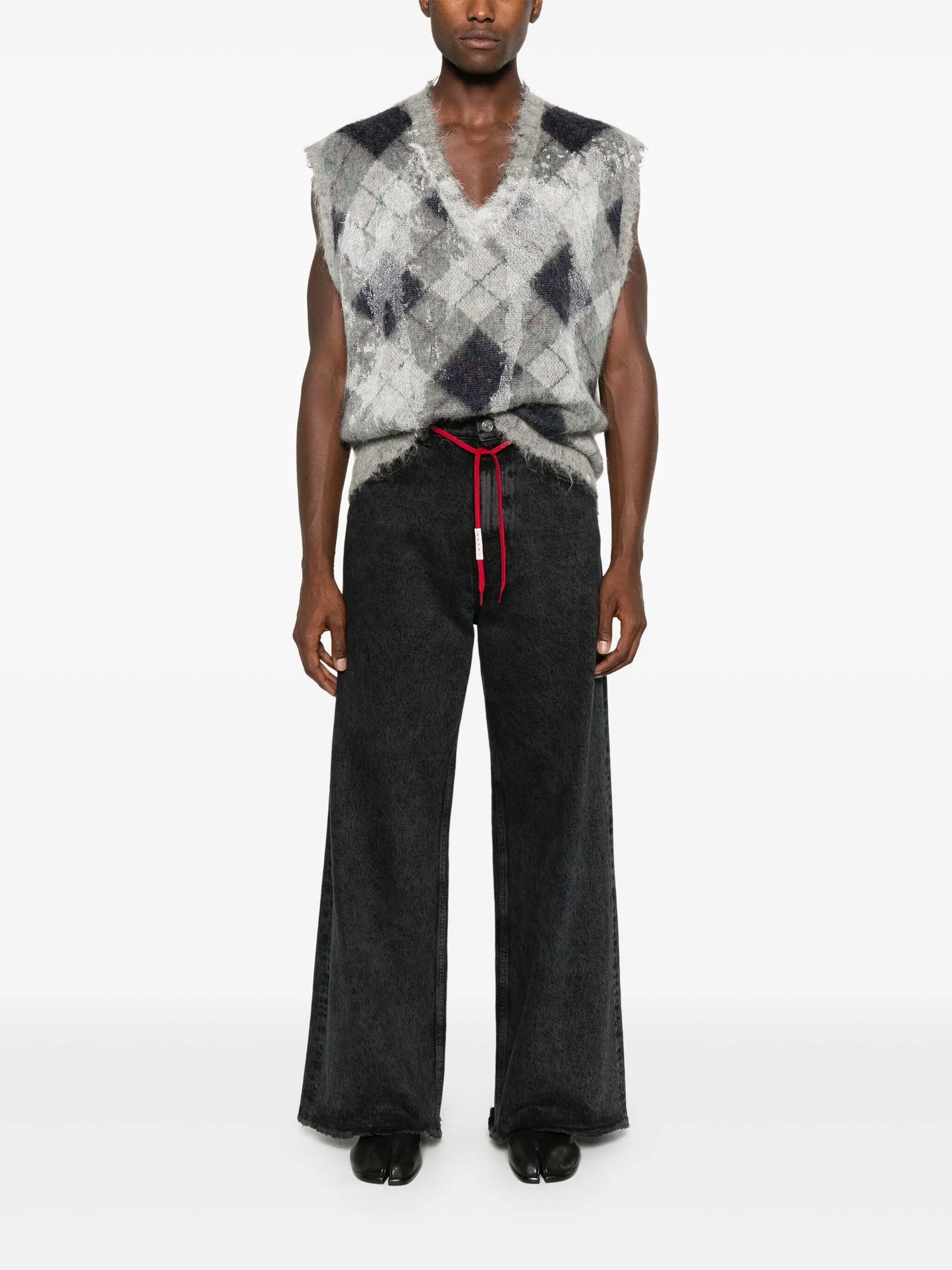 marble-dyed wide-leg jeans