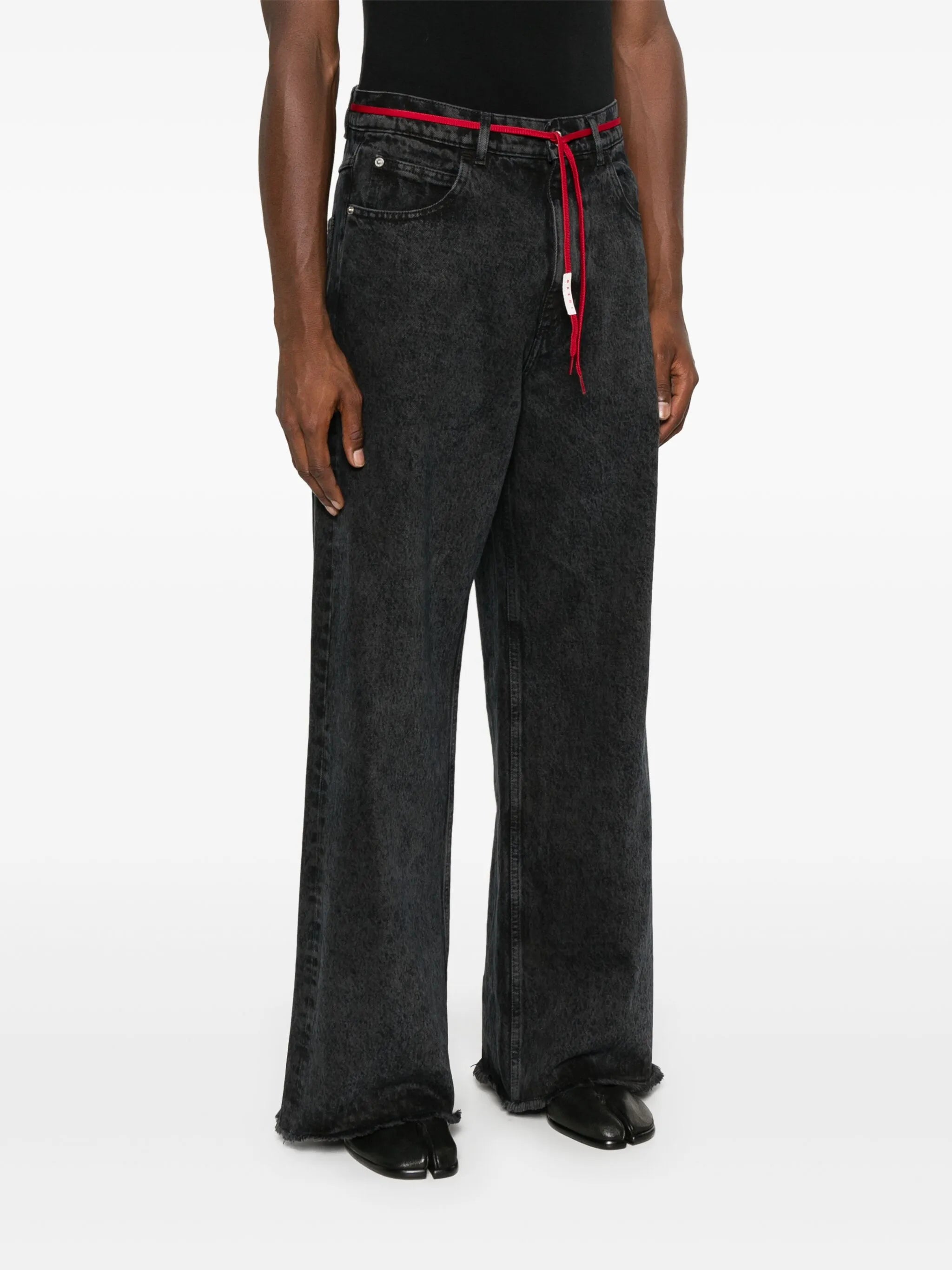 marble-dyed wide-leg jeans