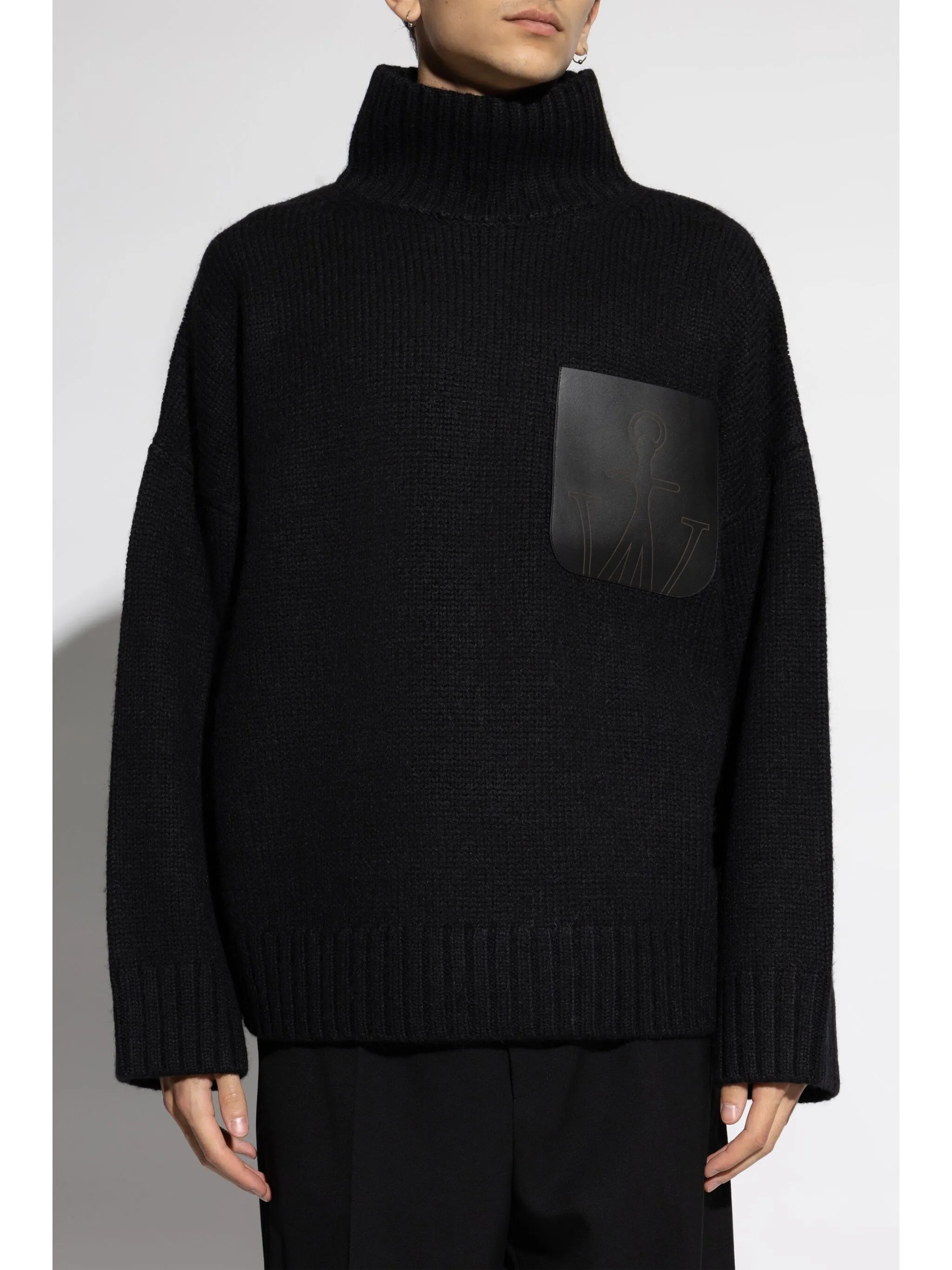 leather-pocket high-neck sweater