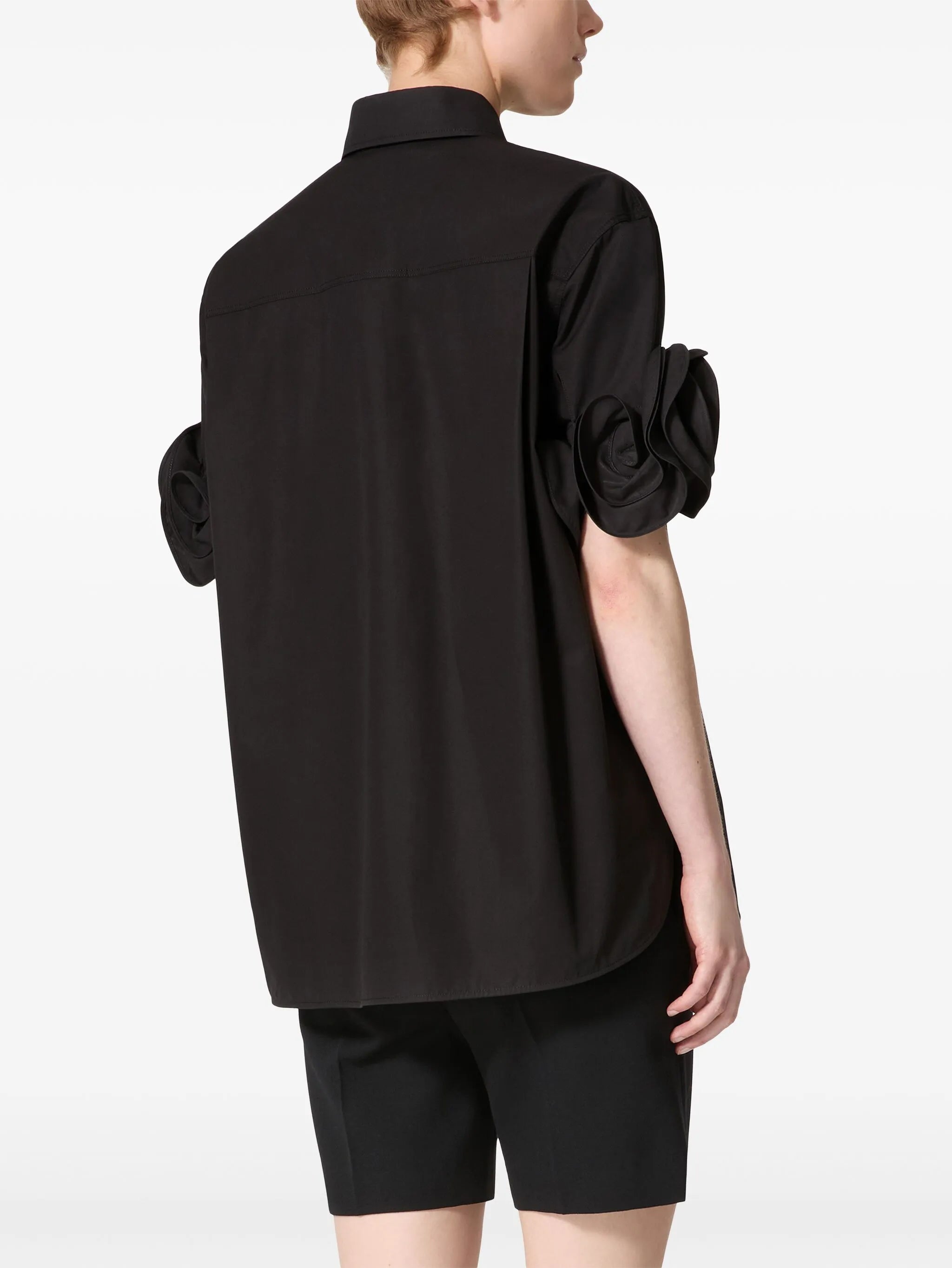 rose-appliqué shirt