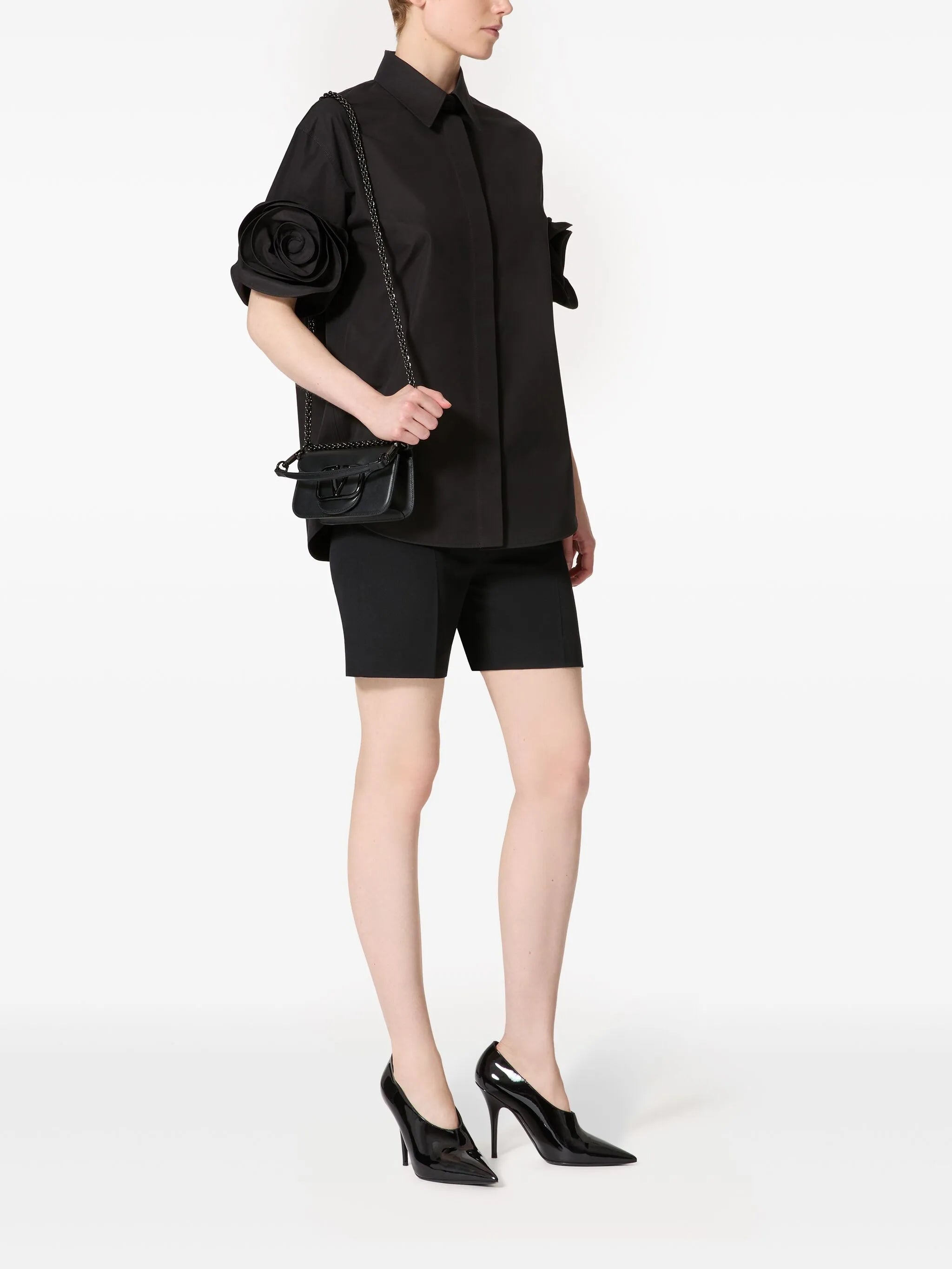 rose-appliqué shirt