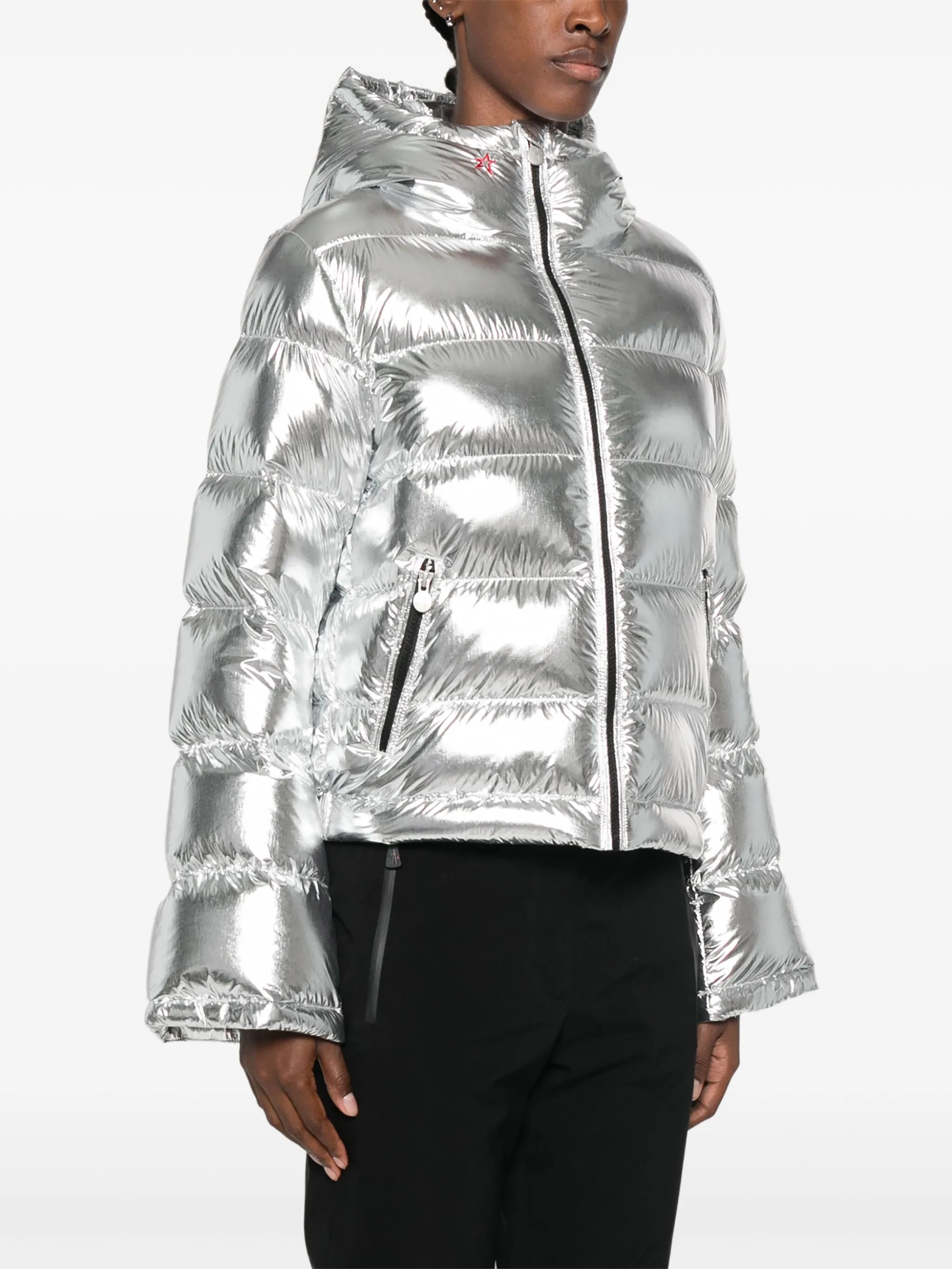 metallic flare jacket