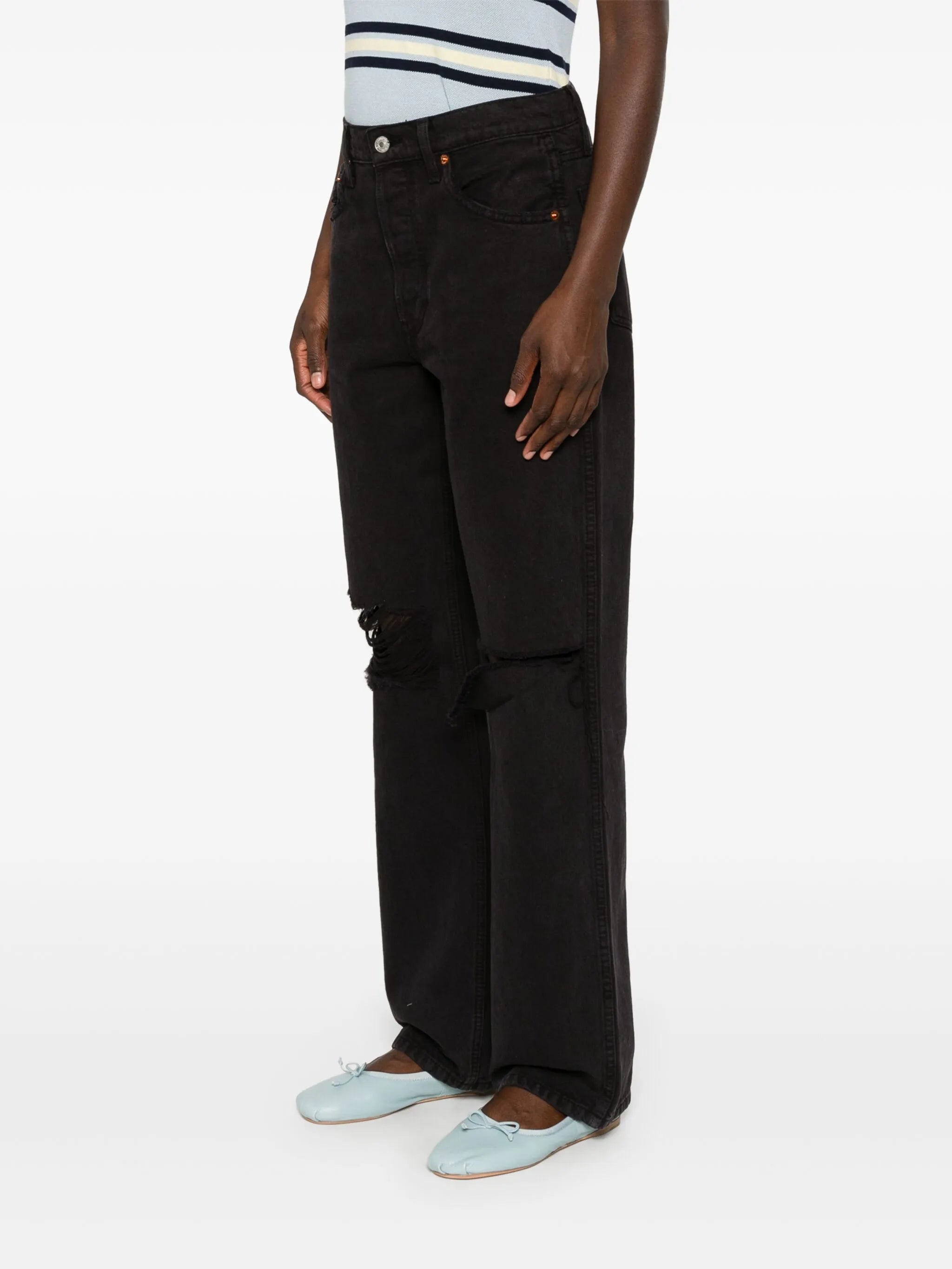 high-waisted flared-leg jeans
