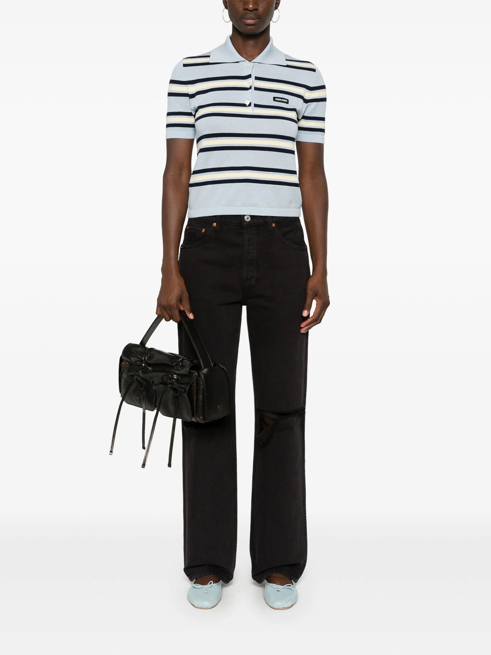 high-waisted flared-leg jeans