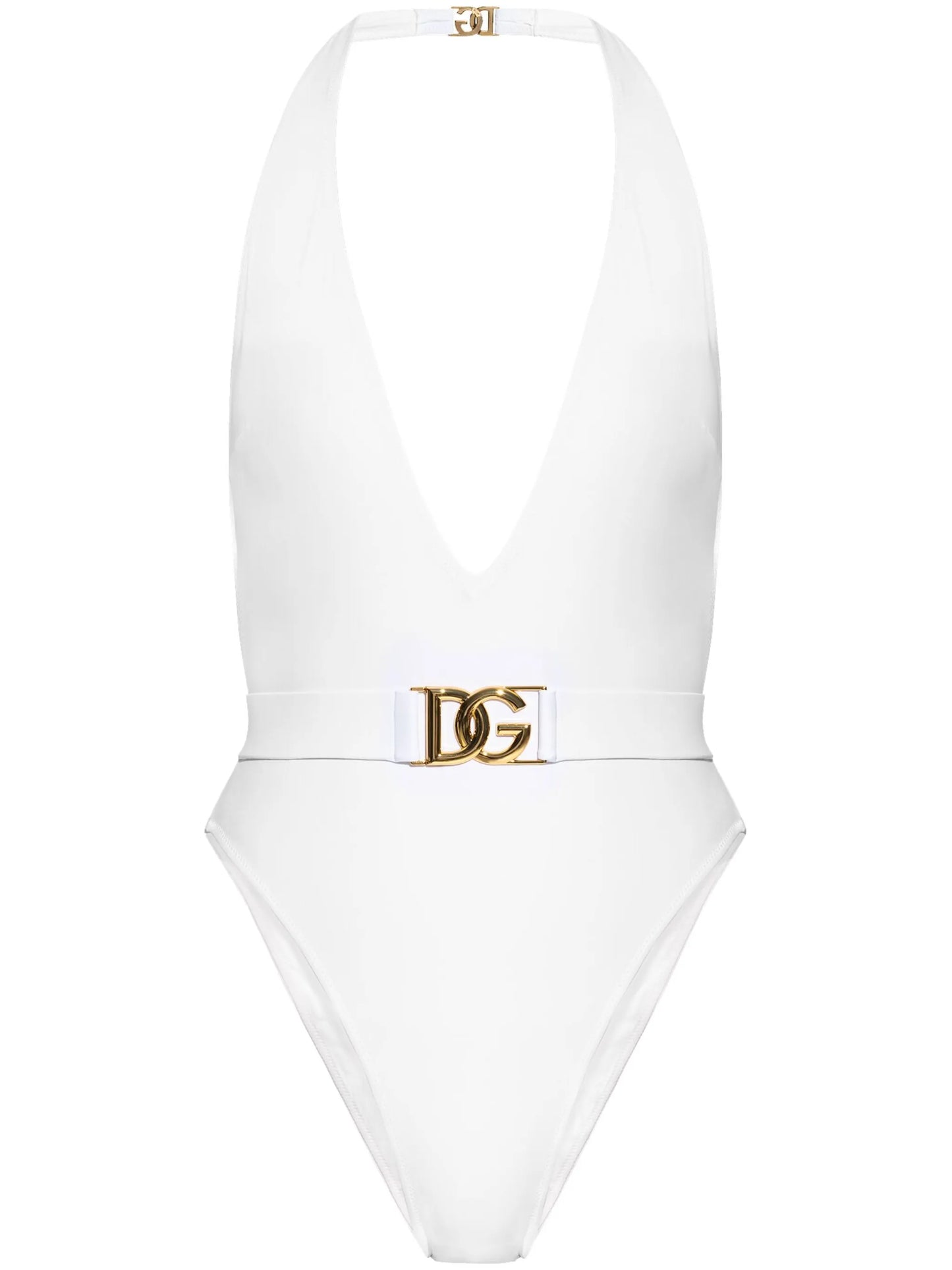 plunge-neck belted swimsuit