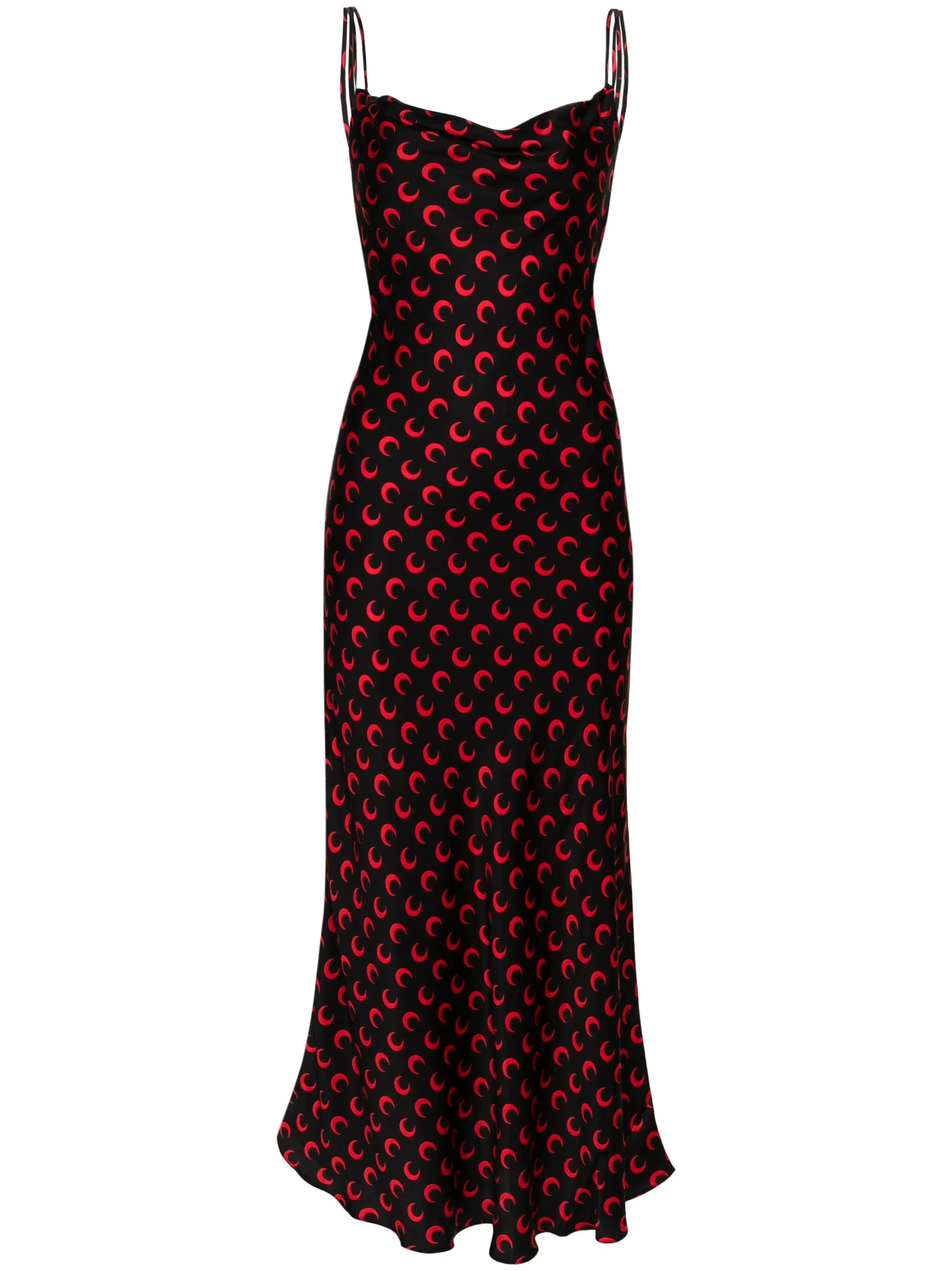 moon-printed satin maxi dress