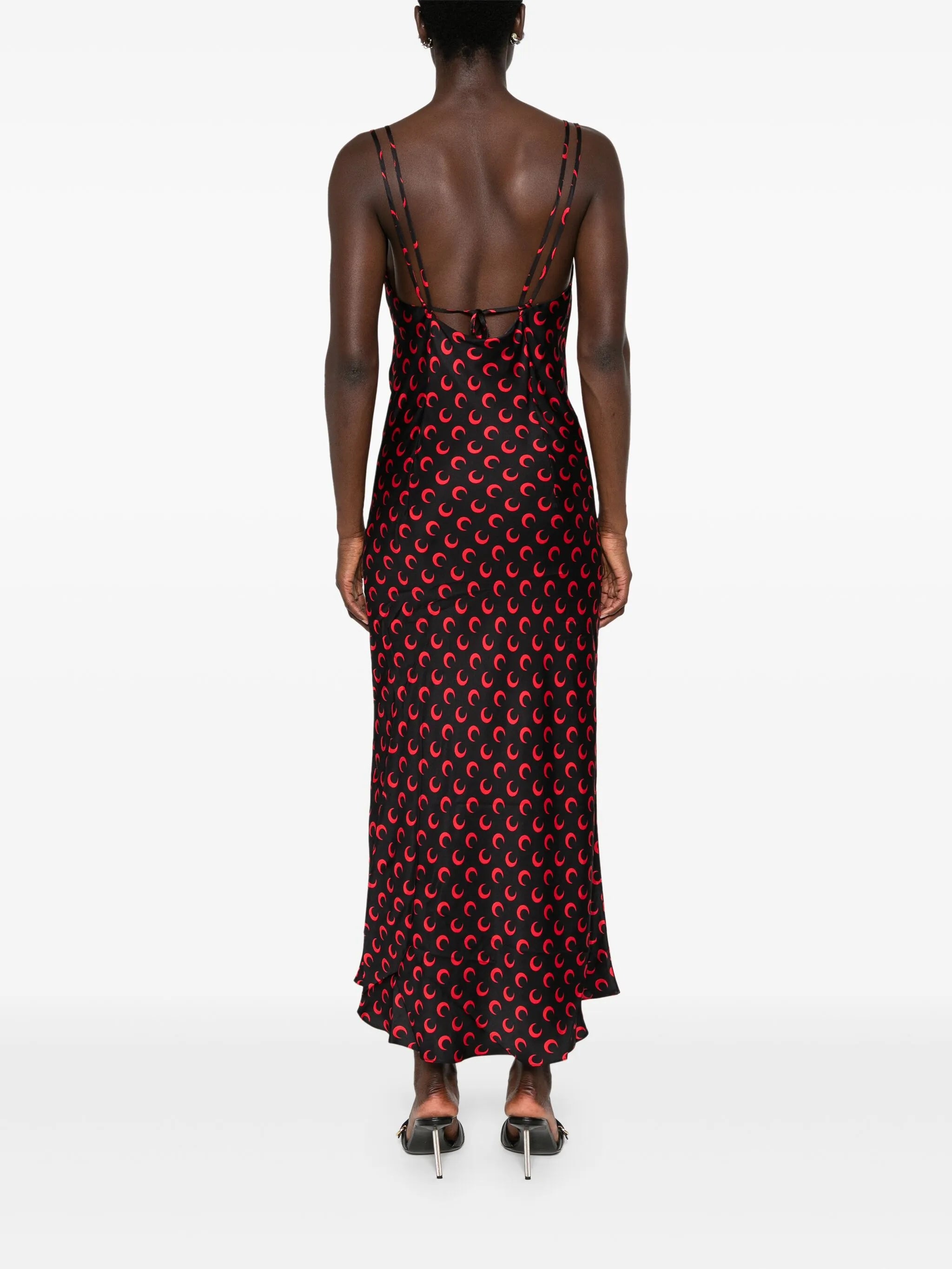 moon-printed satin maxi dress