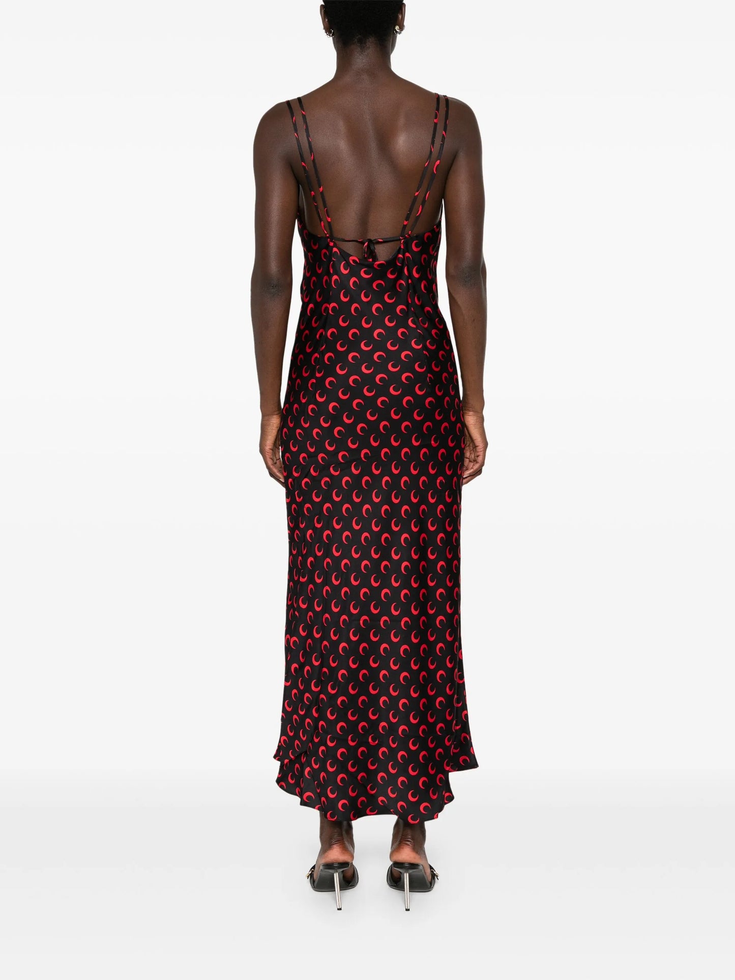 moon-printed satin maxi dress