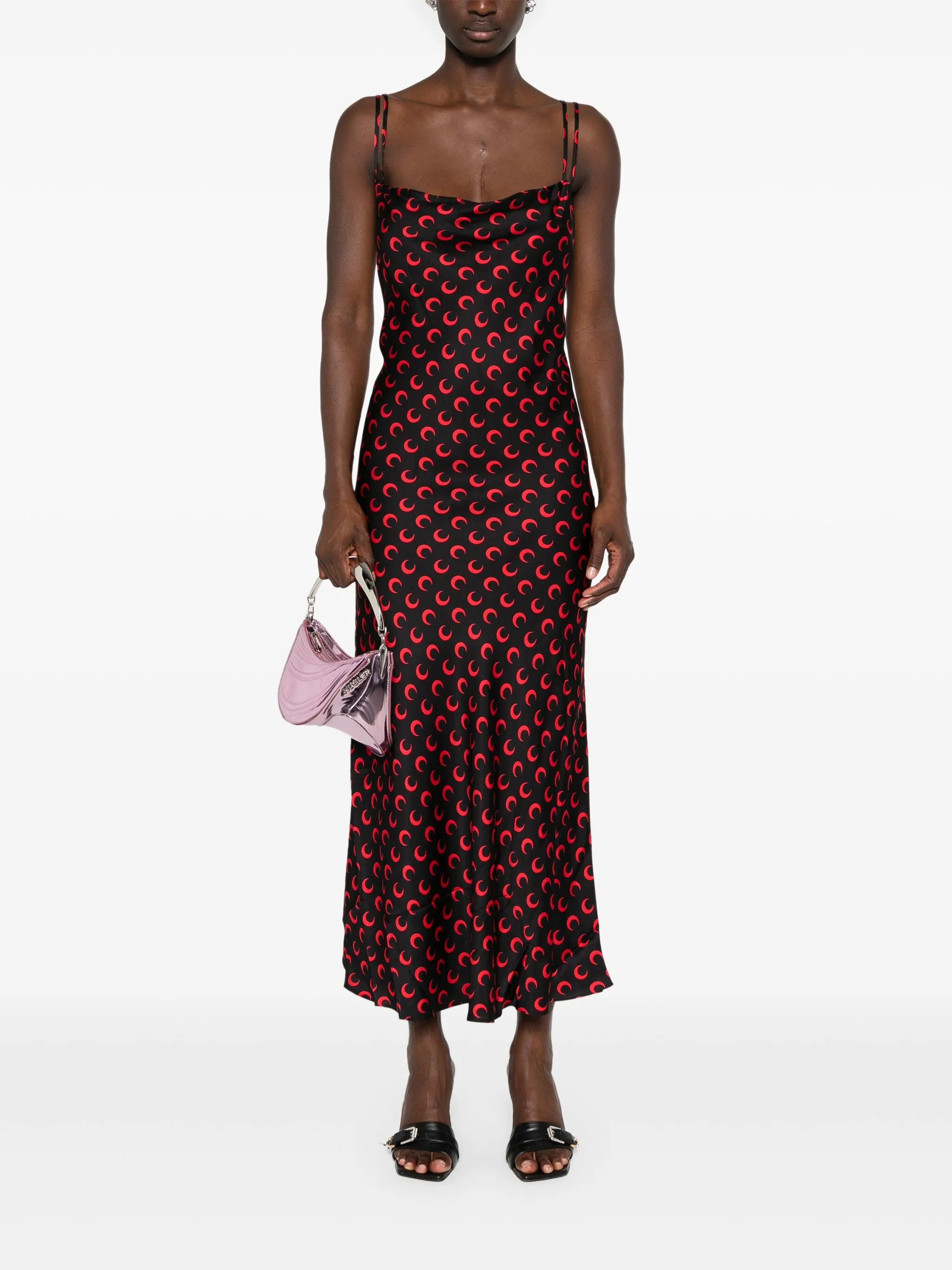 moon-printed satin maxi dress