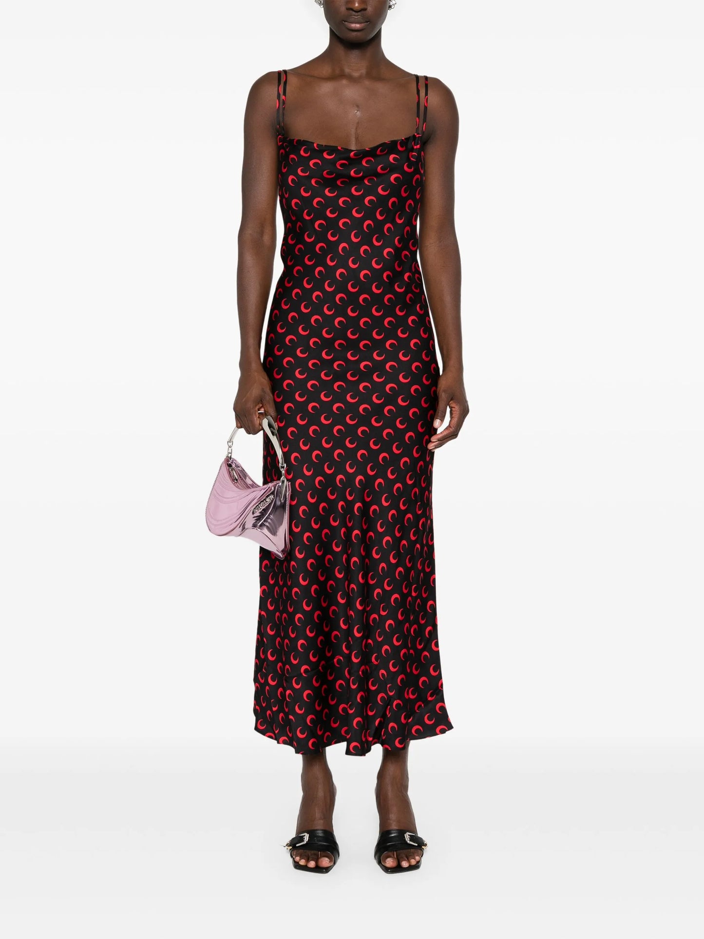moon-printed satin maxi dress