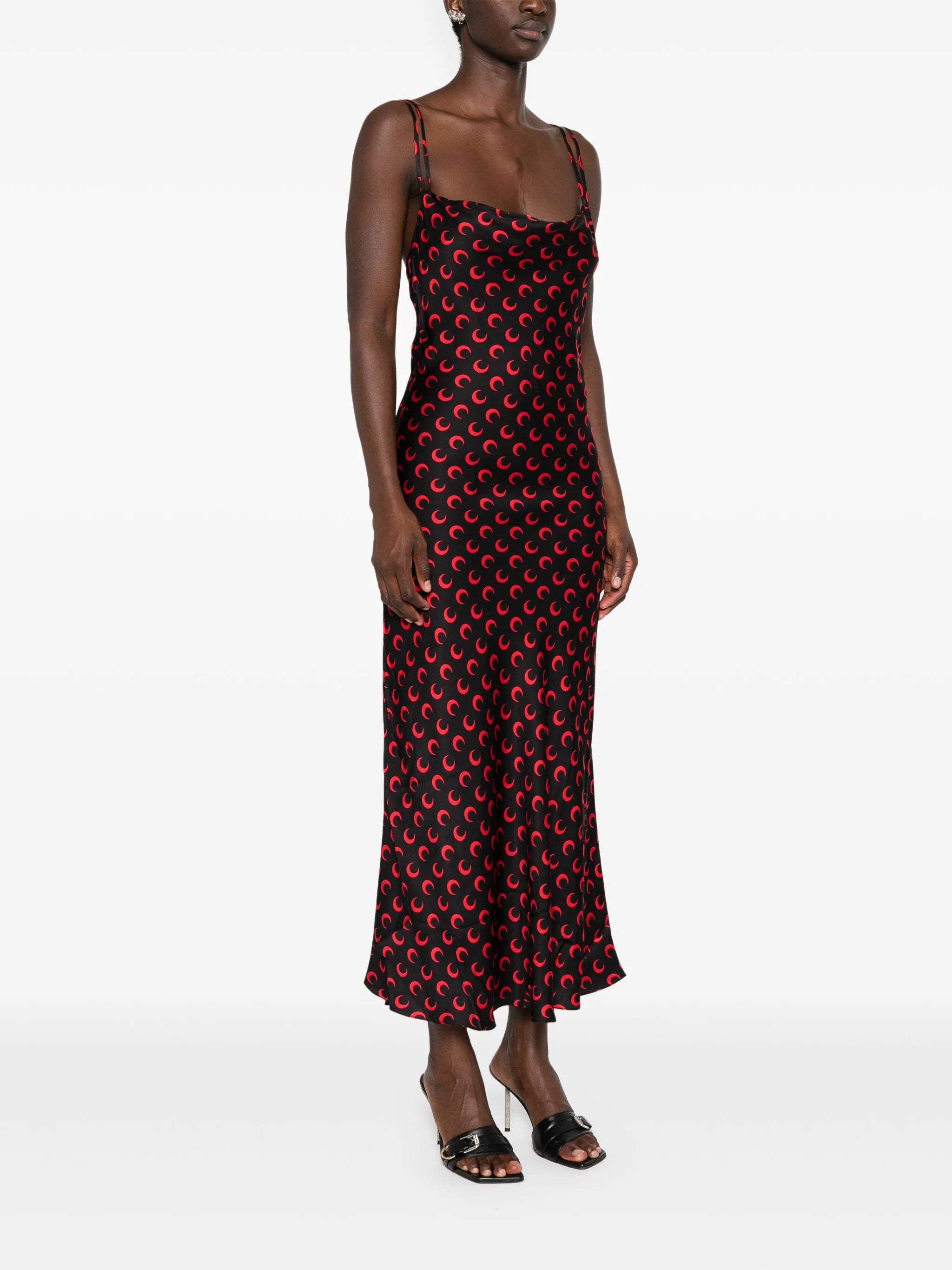 moon-printed satin maxi dress