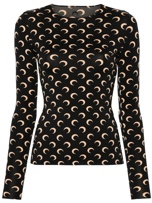 moon-print second-skin crewneck top